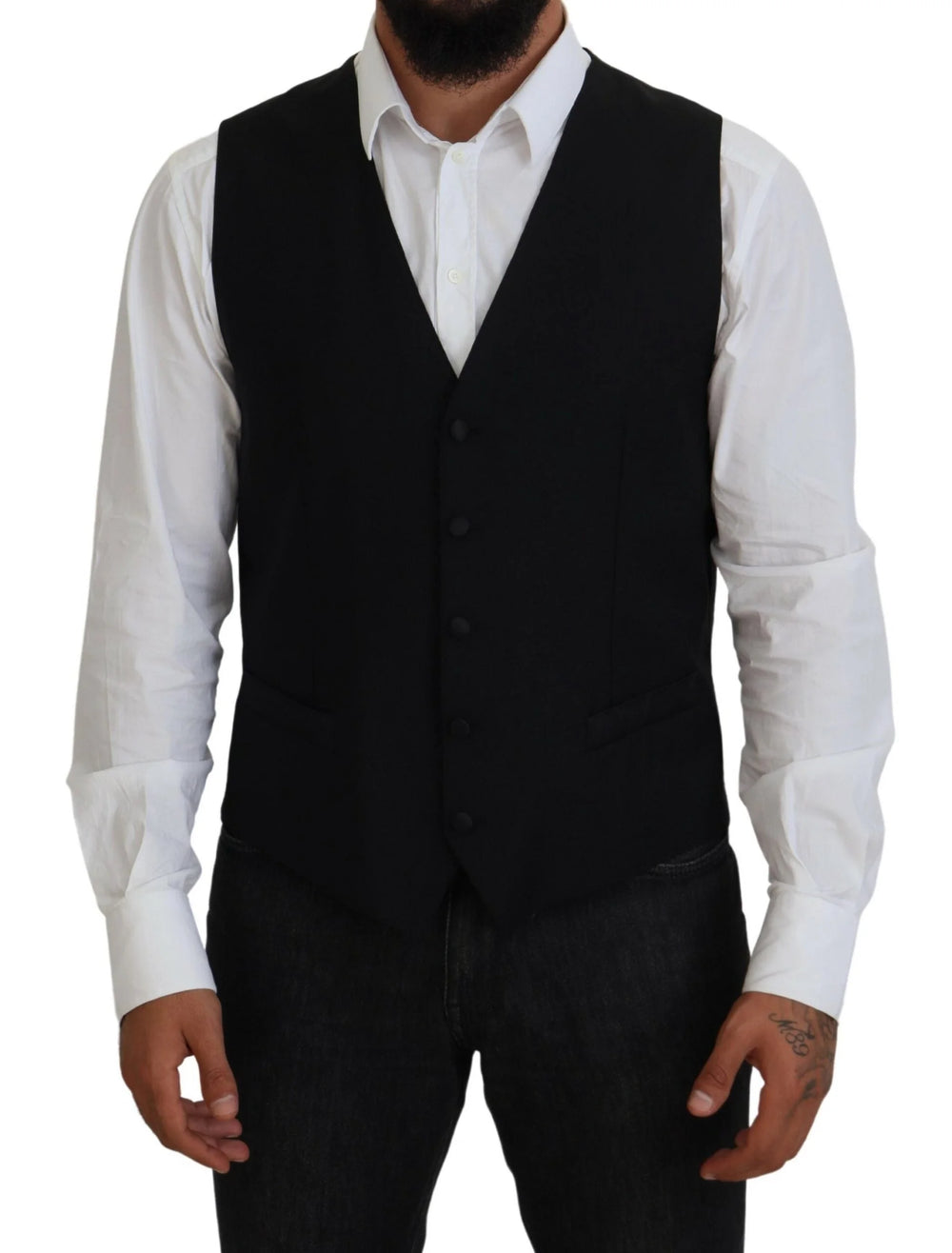 Dolce & Gabbana Black Virgin Wool Waistcoat Formal Vest - IT52 | L - Vests