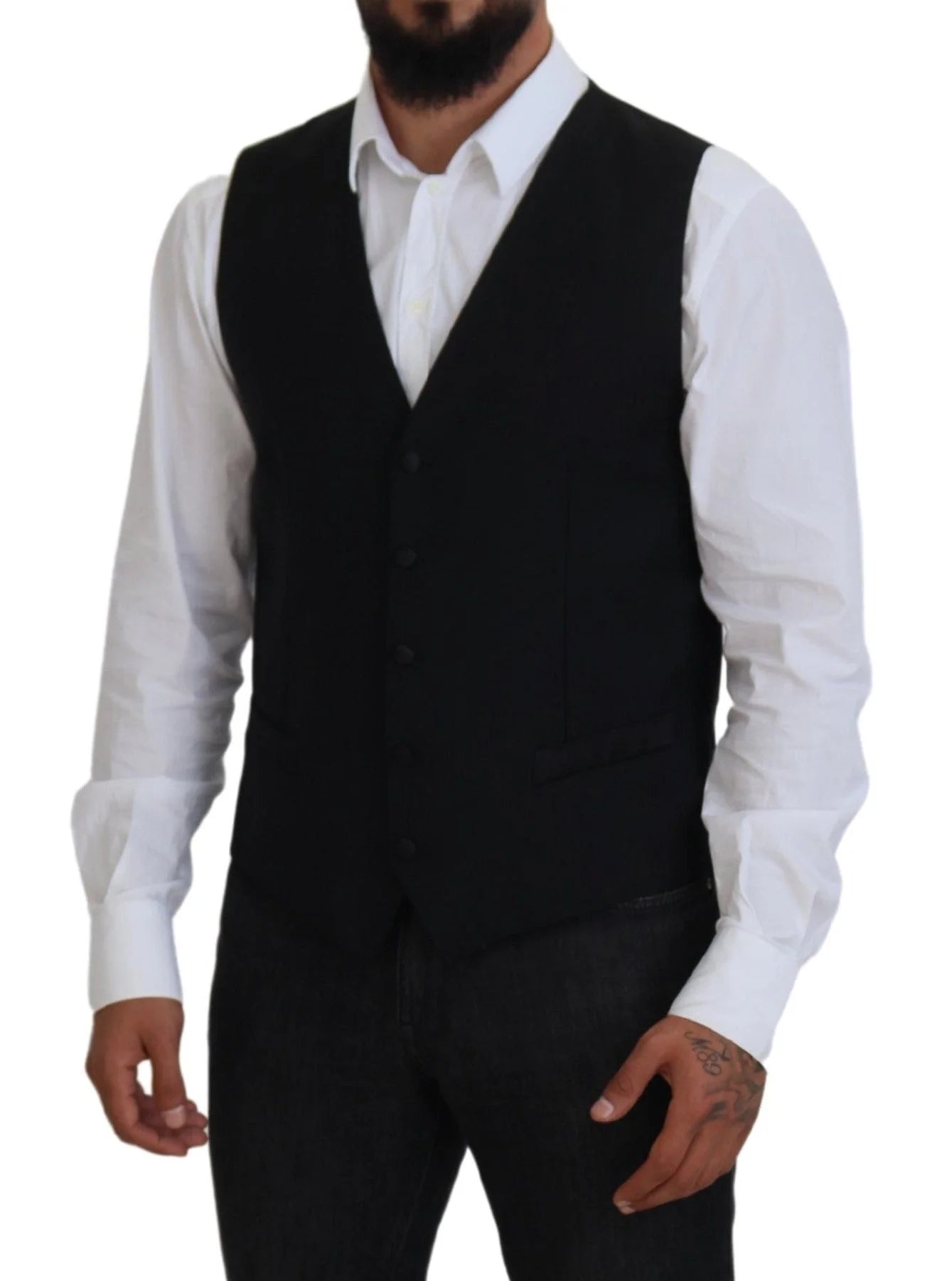 Dolce & Gabbana Black Virgin Wool Waistcoat Formal Vest - IT52 | L - Vests