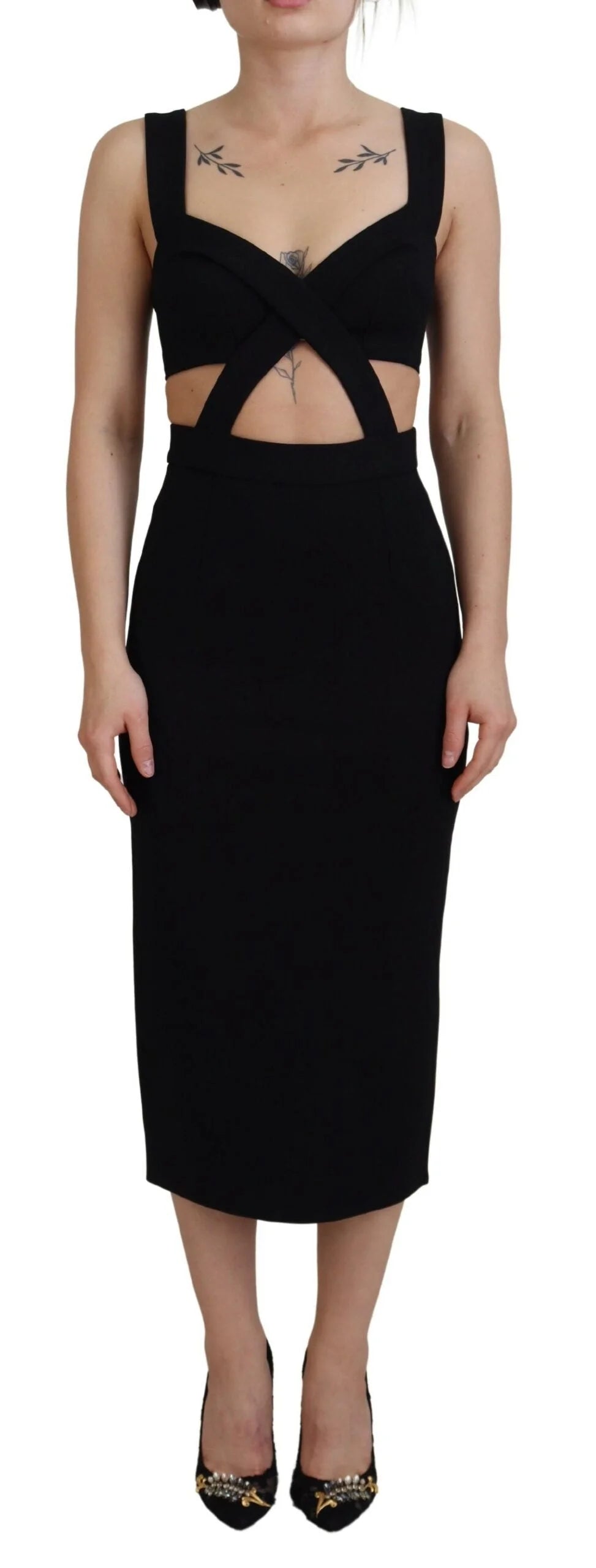 Dolce & Gabbana Black Viscose Bodycon Sheath Midi Dress - Dresses