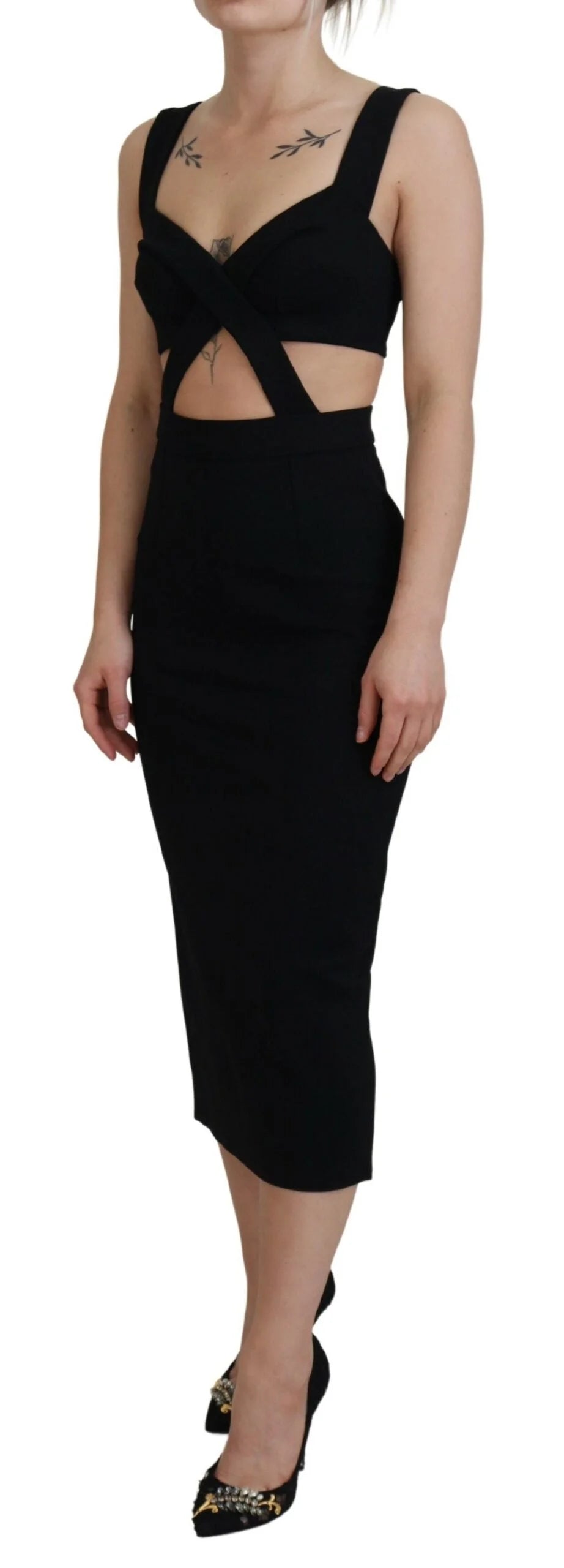 Dolce & Gabbana Black Viscose Bodycon Sheath Midi Dress - Dresses