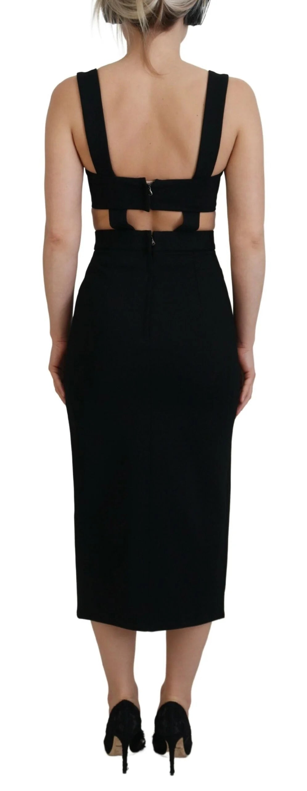 Dolce & Gabbana Black Viscose Bodycon Sheath Midi Dress - Dresses