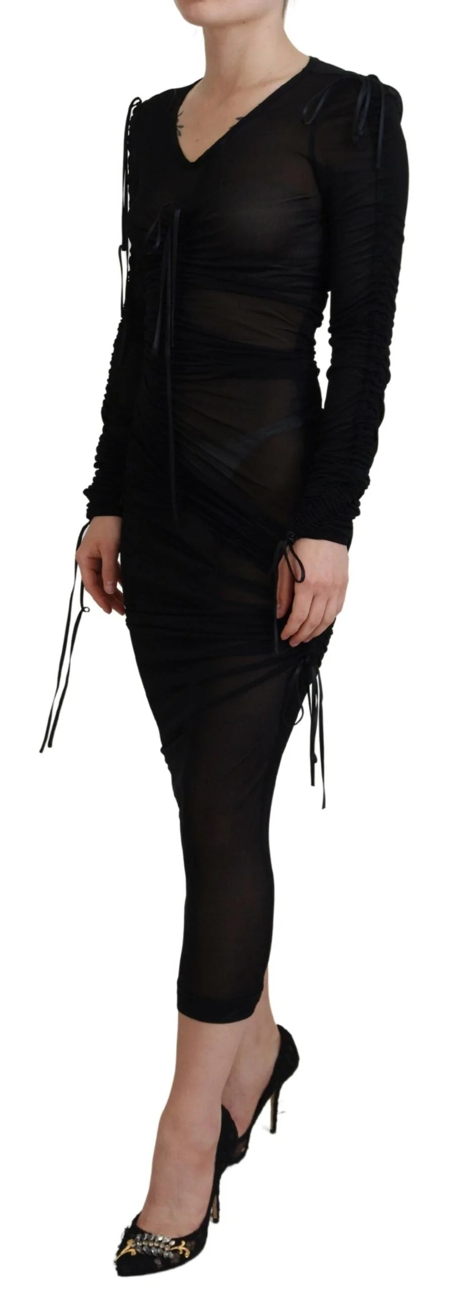 Dolce & Gabbana Black Viscose Bodycon Sheath Midi Dress - IT36|XXS - Dresses