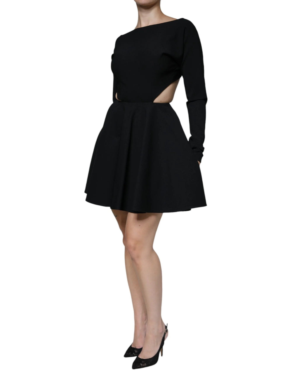 Dolce & Gabbana Black Viscose Cut Out A-line Long Sleeves Mini Dress - IT40|S - Dresses