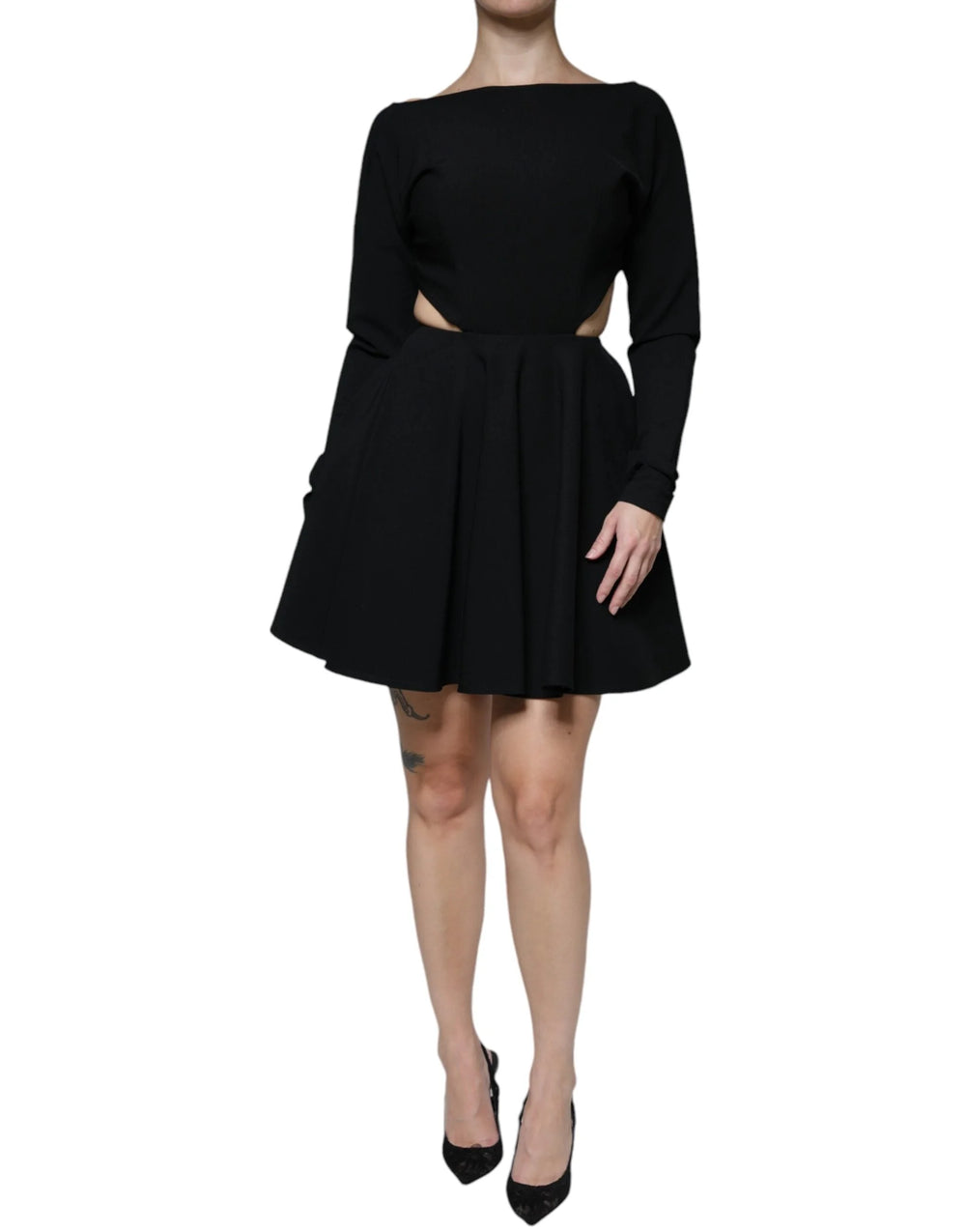 Dolce & Gabbana Black Viscose Cut Out A-line Long Sleeves Mini Dress - IT40|S - Dresses