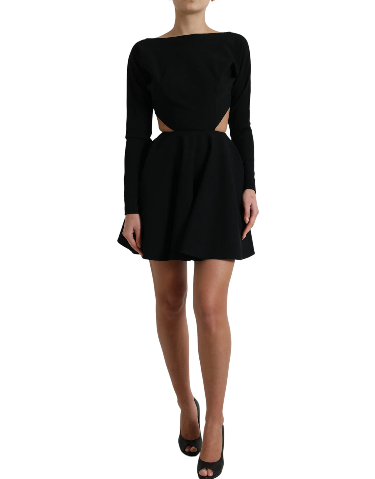 Dolce & Gabbana Black Viscose Cut Out A-line Long Sleeves Mini Dress - IT40|S - Dresses
