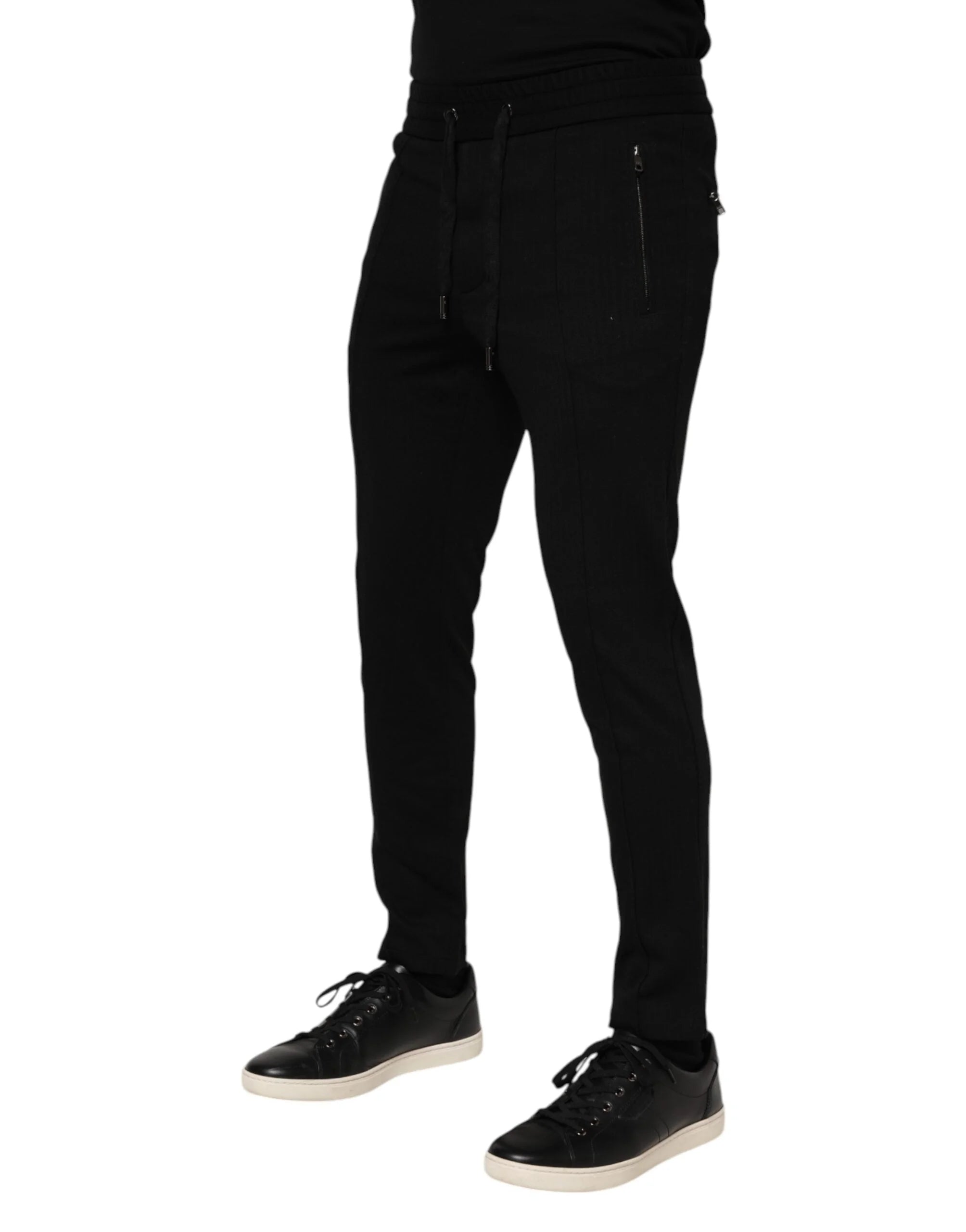 Dolce & Gabbana Black Viscose Drawstring Men Jogger Pants - IT44 | XS