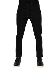 Dolce & Gabbana Black Viscose Drawstring Men Jogger Pants - IT44 | XS