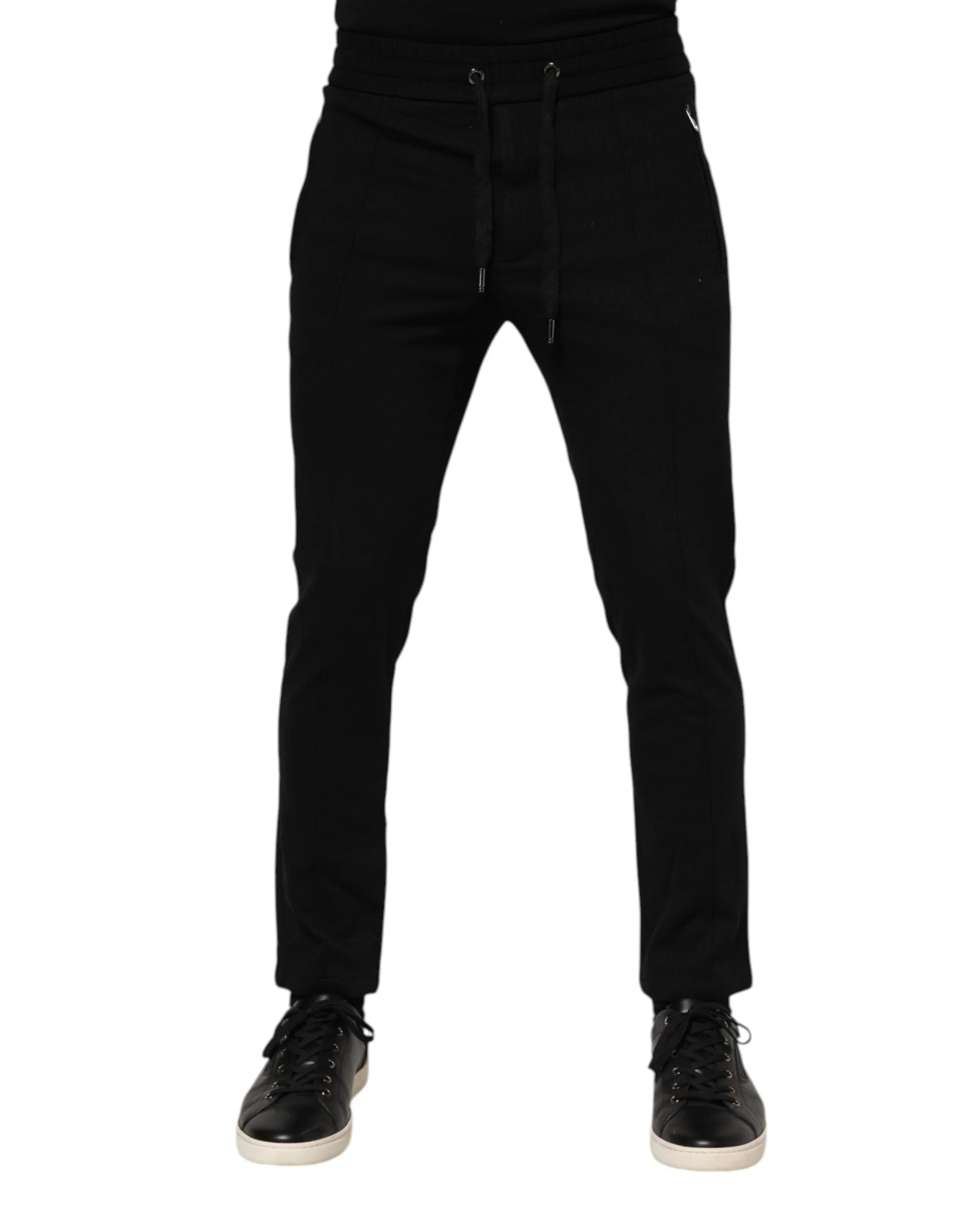Dolce & Gabbana Black Viscose Drawstring Men Jogger Pants - IT44 | XS