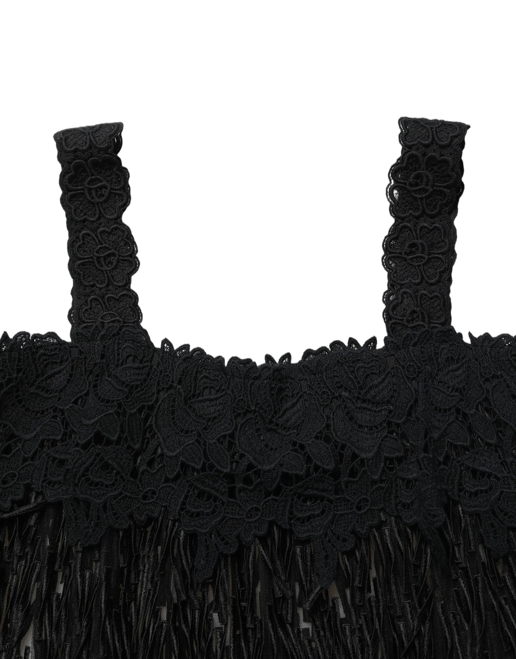 Dolce & Gabbana Black Viscose Fringed Sleeveless Mini Dress