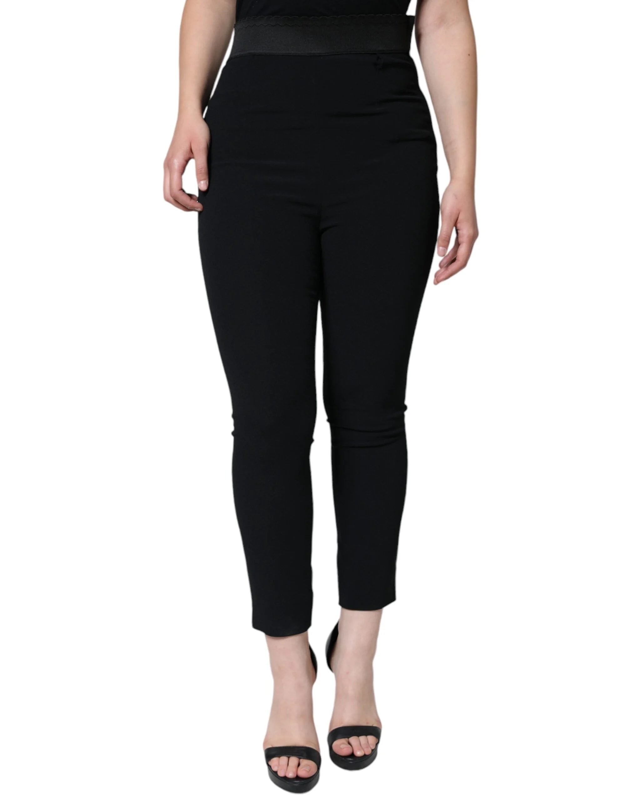Dolce & Gabbana Black Viscose High Waist Tapered Pants - IT40|S - Trousers