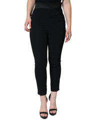 Dolce & Gabbana Black Viscose High Waist Tapered Pants - IT40|S - Trousers