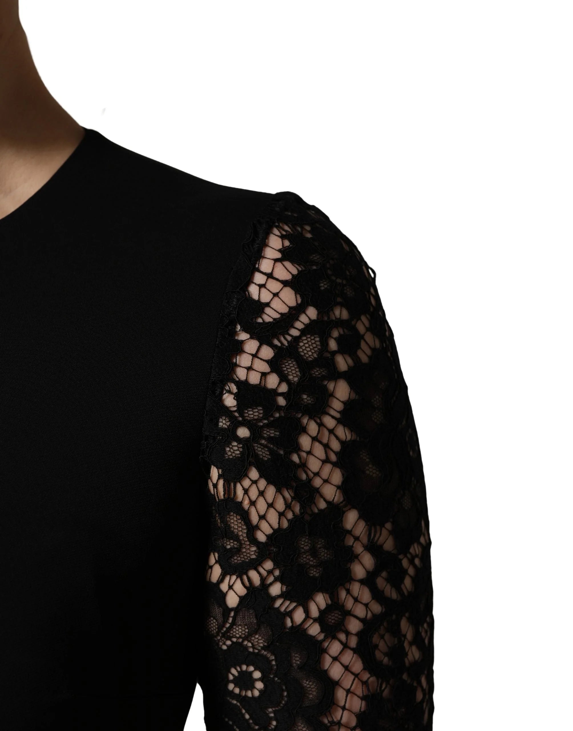 Dolce & Gabbana Black Viscose Lace Long Sleeves Mini Dress - IT38 | XS