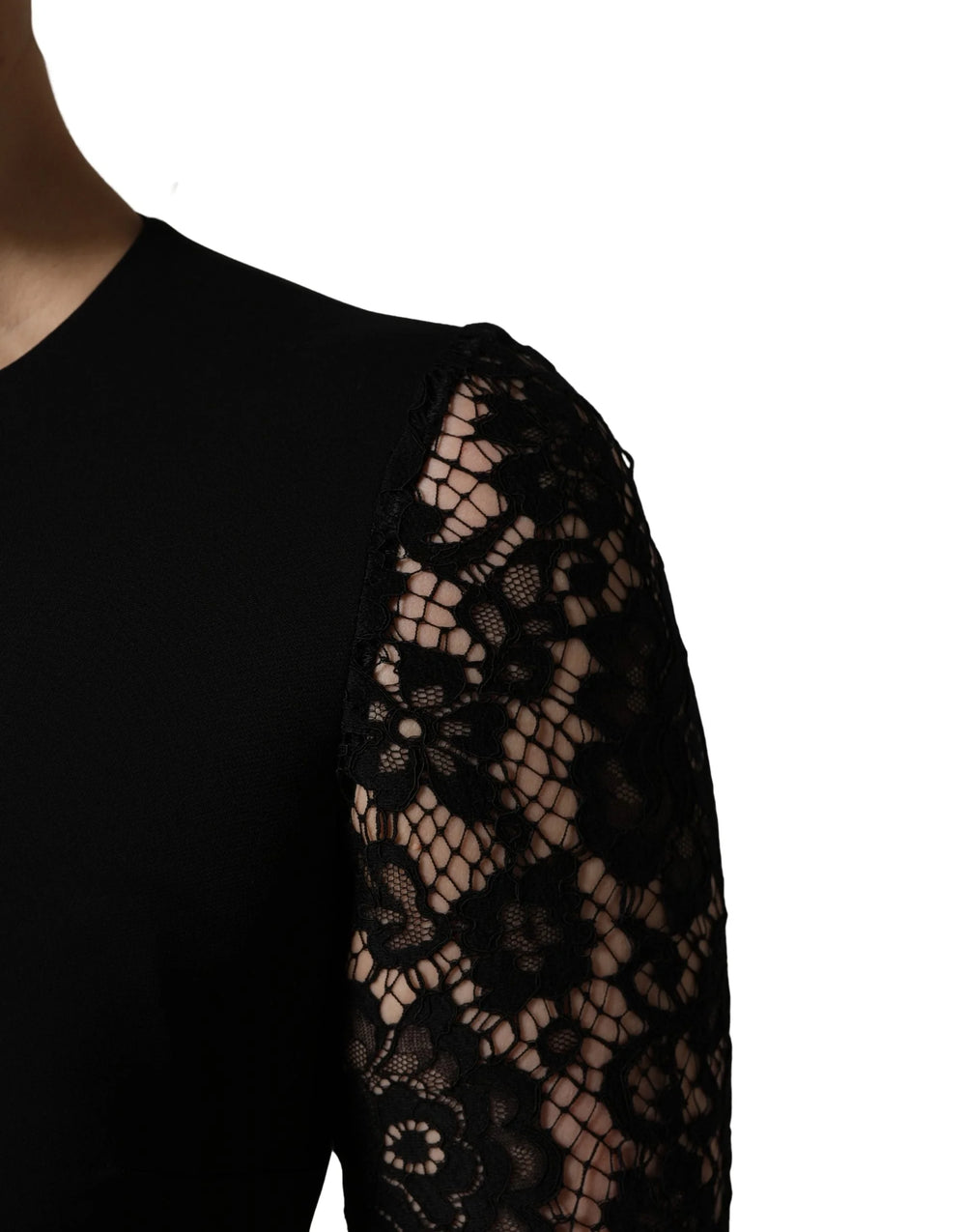 Dolce & Gabbana Black Viscose Lace Long Sleeves Mini Dress - IT38 | XS