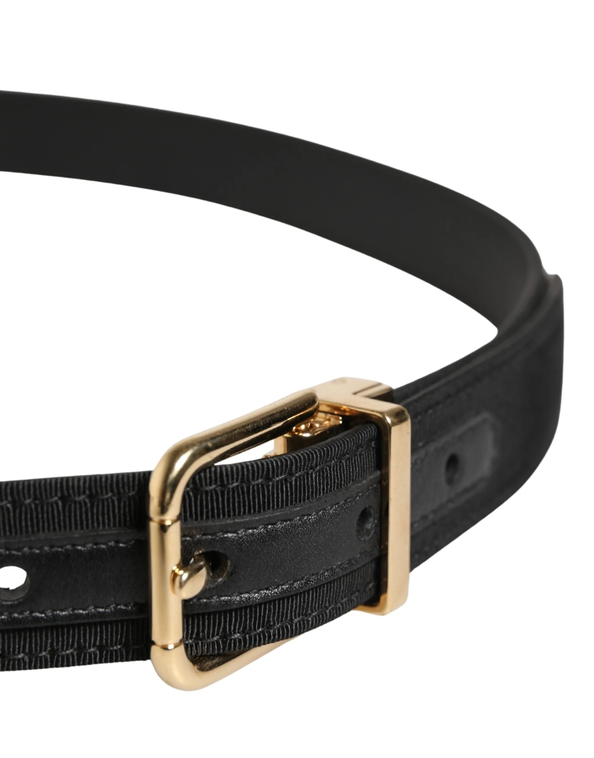 Dolce & Gabbana Black Viscose Leather Gold Metal Buckle Belt - 90 cm / 36 Inches