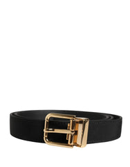 Dolce & Gabbana Black Viscose Leather Gold Metal Buckle Belt - 90 cm / 36 Inches