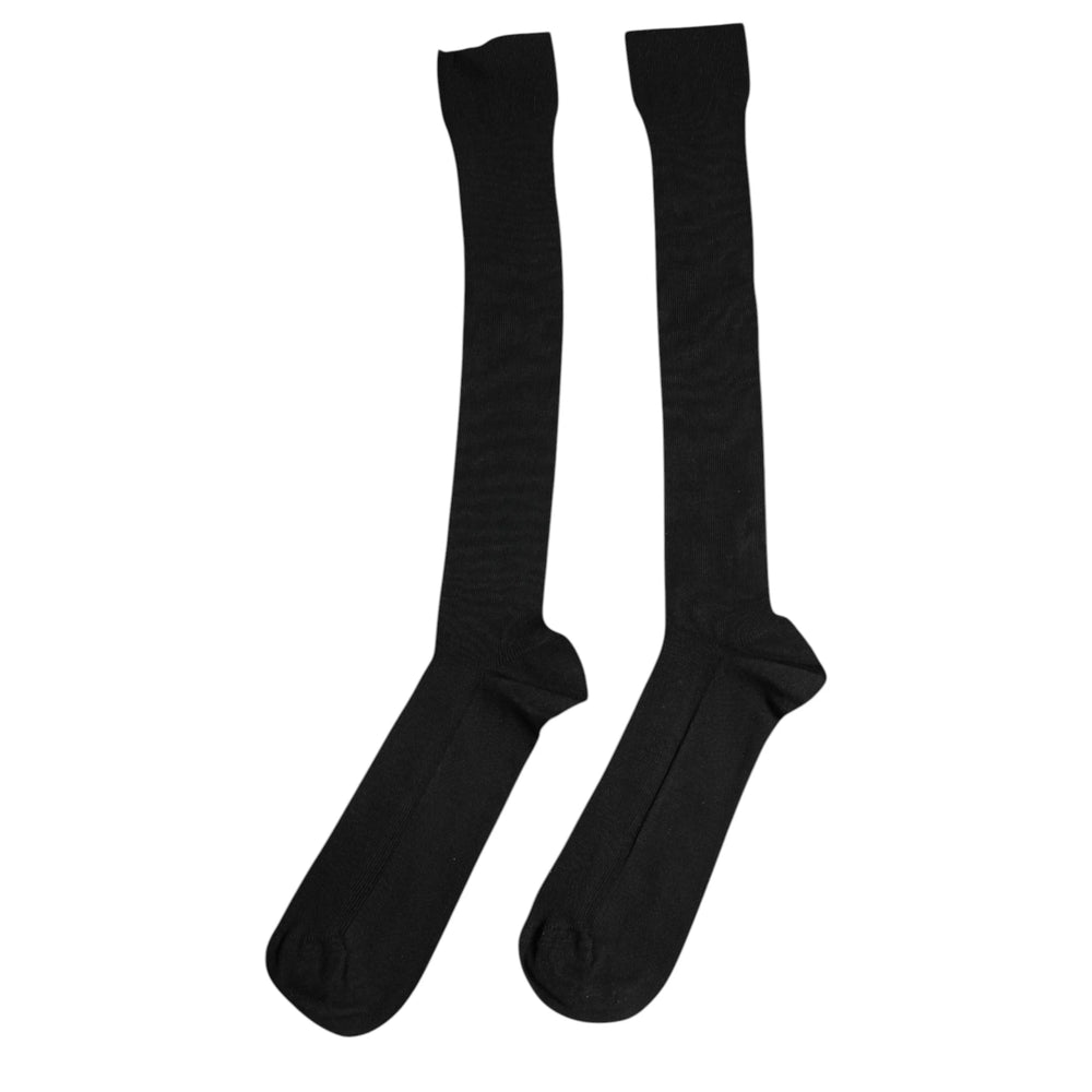 Dolce & Gabbana Black Viscose Logo Over The Calf Socks - L - Crew Socks