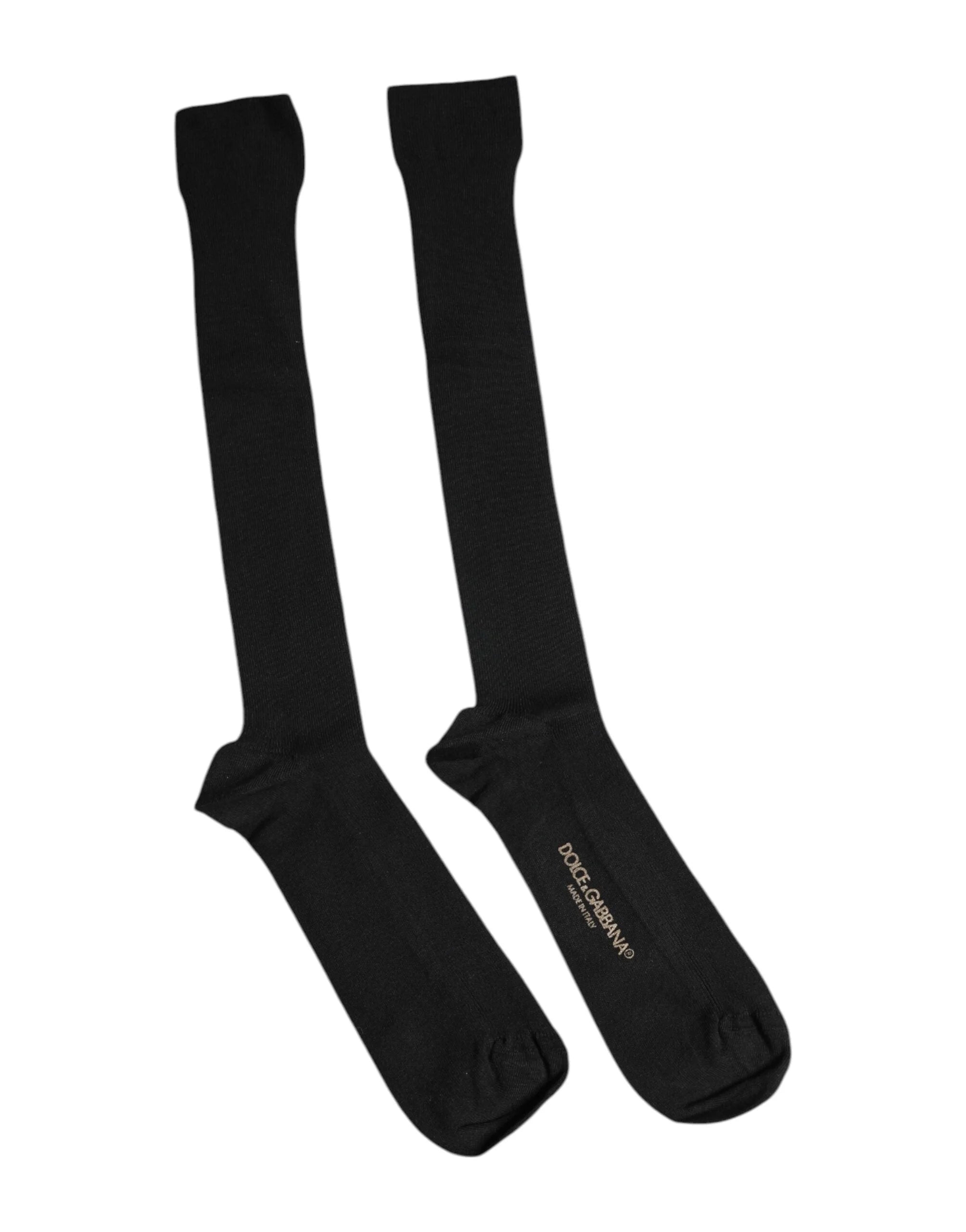 Dolce & Gabbana Black Viscose Logo Over The Calf Socks - L - Crew Socks
