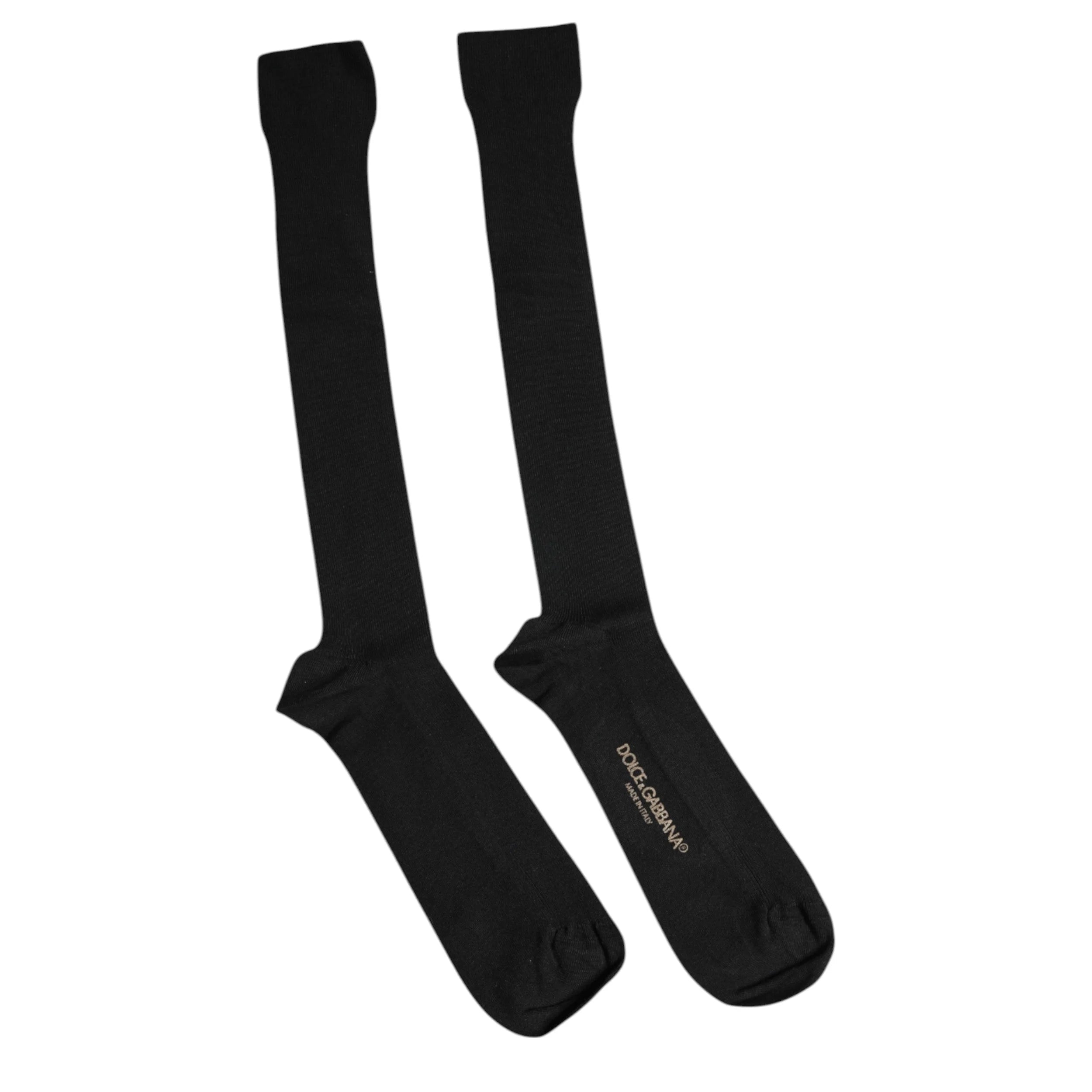 Dolce & Gabbana Black Viscose Logo Over The Calf Socks - L - Crew Socks