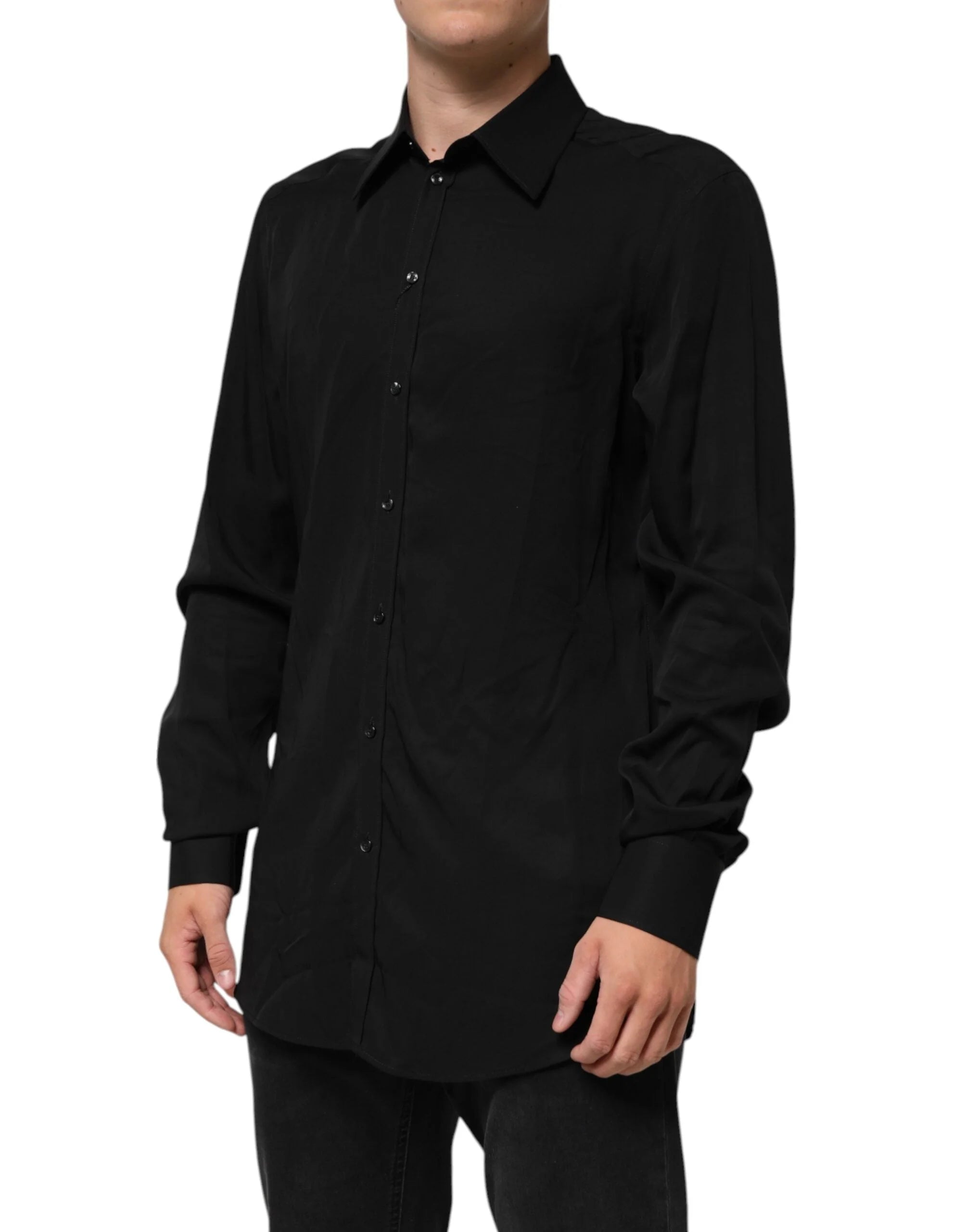 Dolce & Gabbana Black Viscose Long Sleeve Formal Dress Shirt - IT41 | L - Shirts