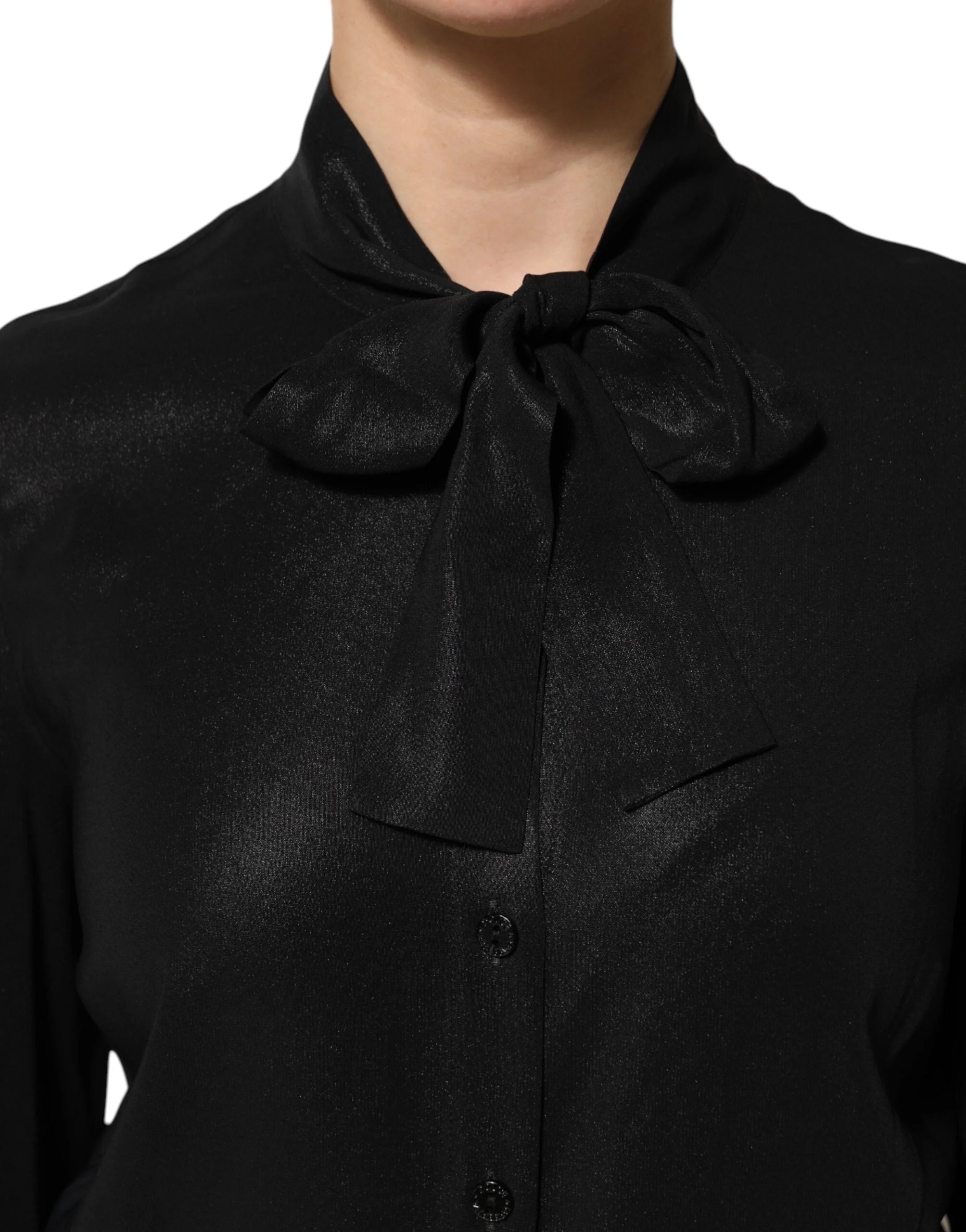 Dolce & Gabbana Black Viscose Long Sleeve Tie Neck Blouse Top - IT42|M - Blouses