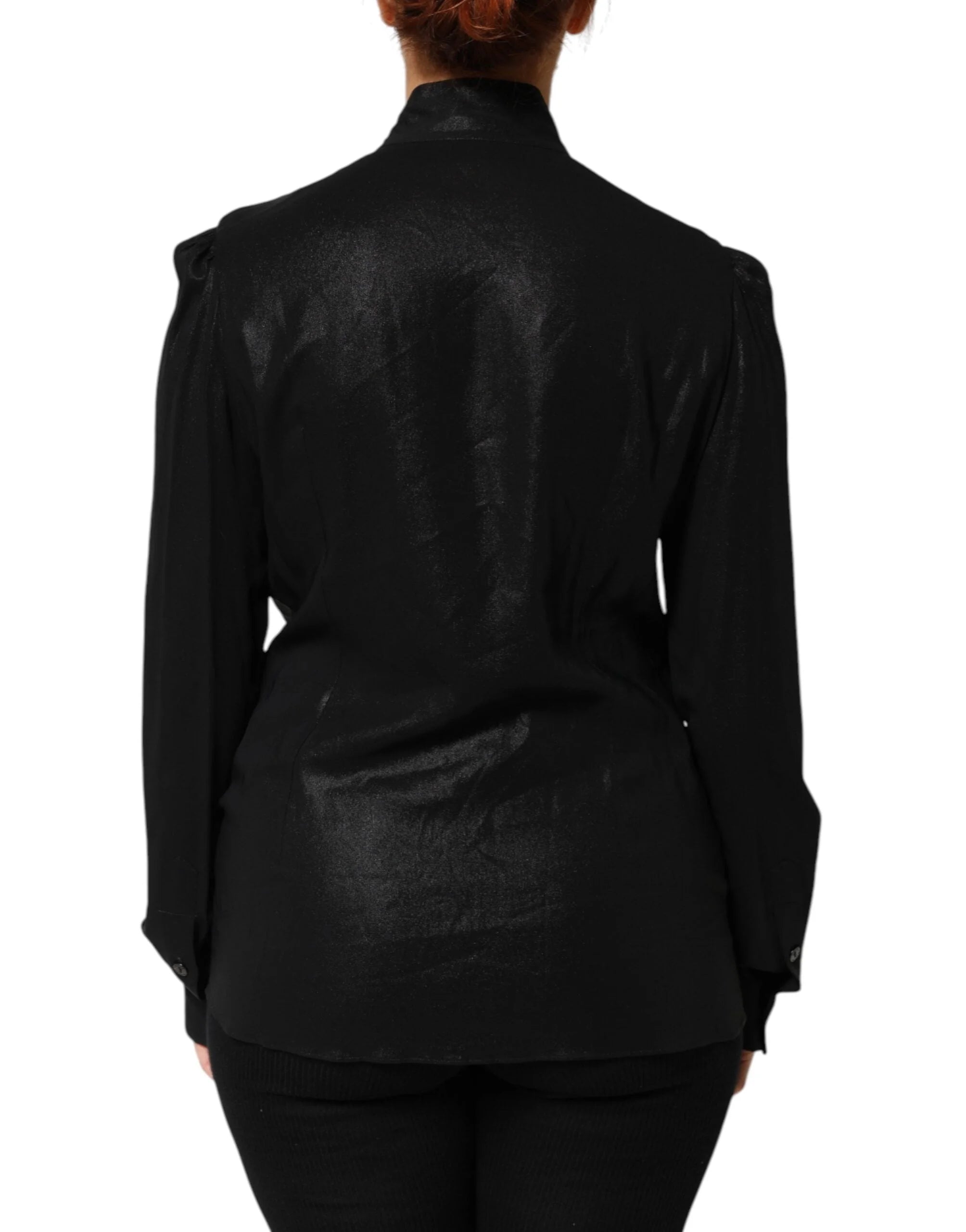 Dolce & Gabbana Black Viscose Long Sleeve Tie Neck Blouse Top - IT42|M - Blouses