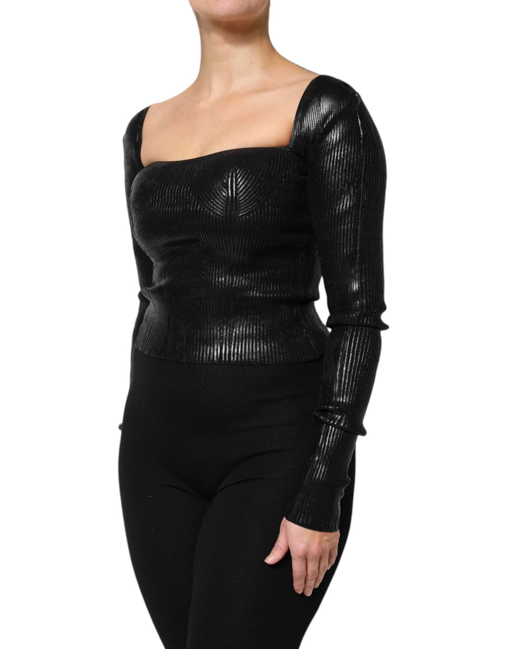 Dolce & Gabbana Black Viscose Long Sleeves Fitted Blouse Top - IT40|S - Blouses