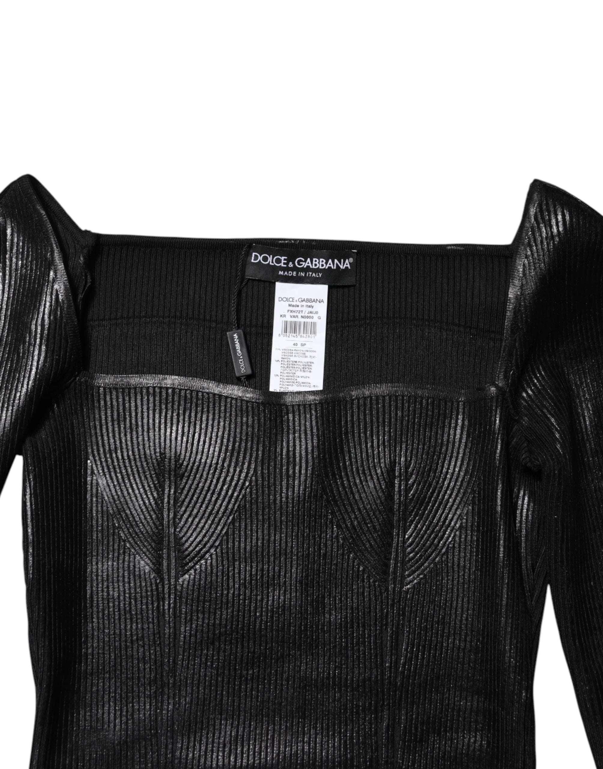 Dolce & Gabbana Black Viscose Long Sleeves Fitted Blouse Top - IT40|S - Blouses