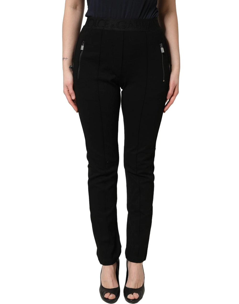 Dolce & Gabbana Black Viscose Mid Waist Skinny Trouser Pants - IT42|M