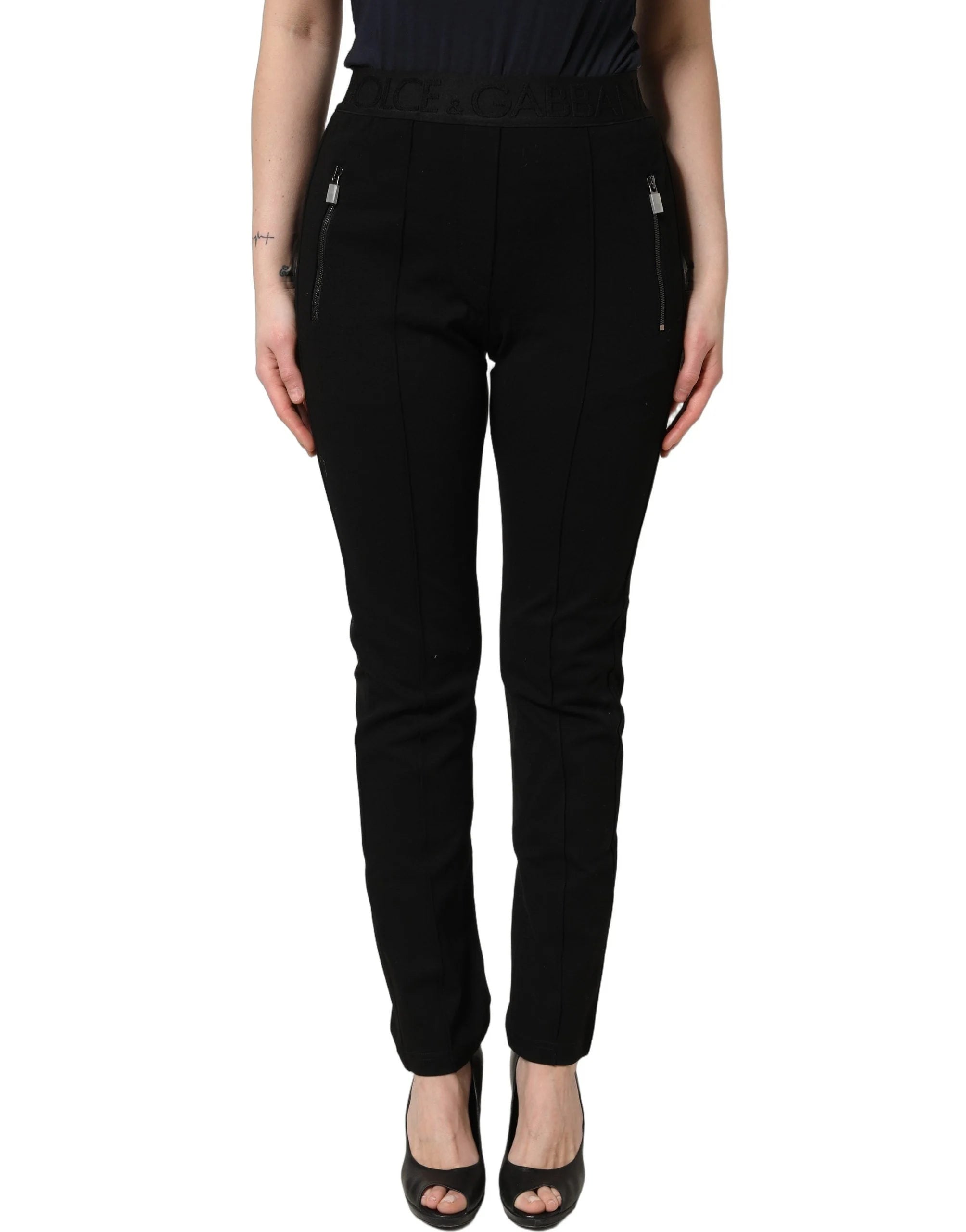 Dolce & Gabbana Black Viscose Mid Waist Skinny Trouser Pants - IT42|M