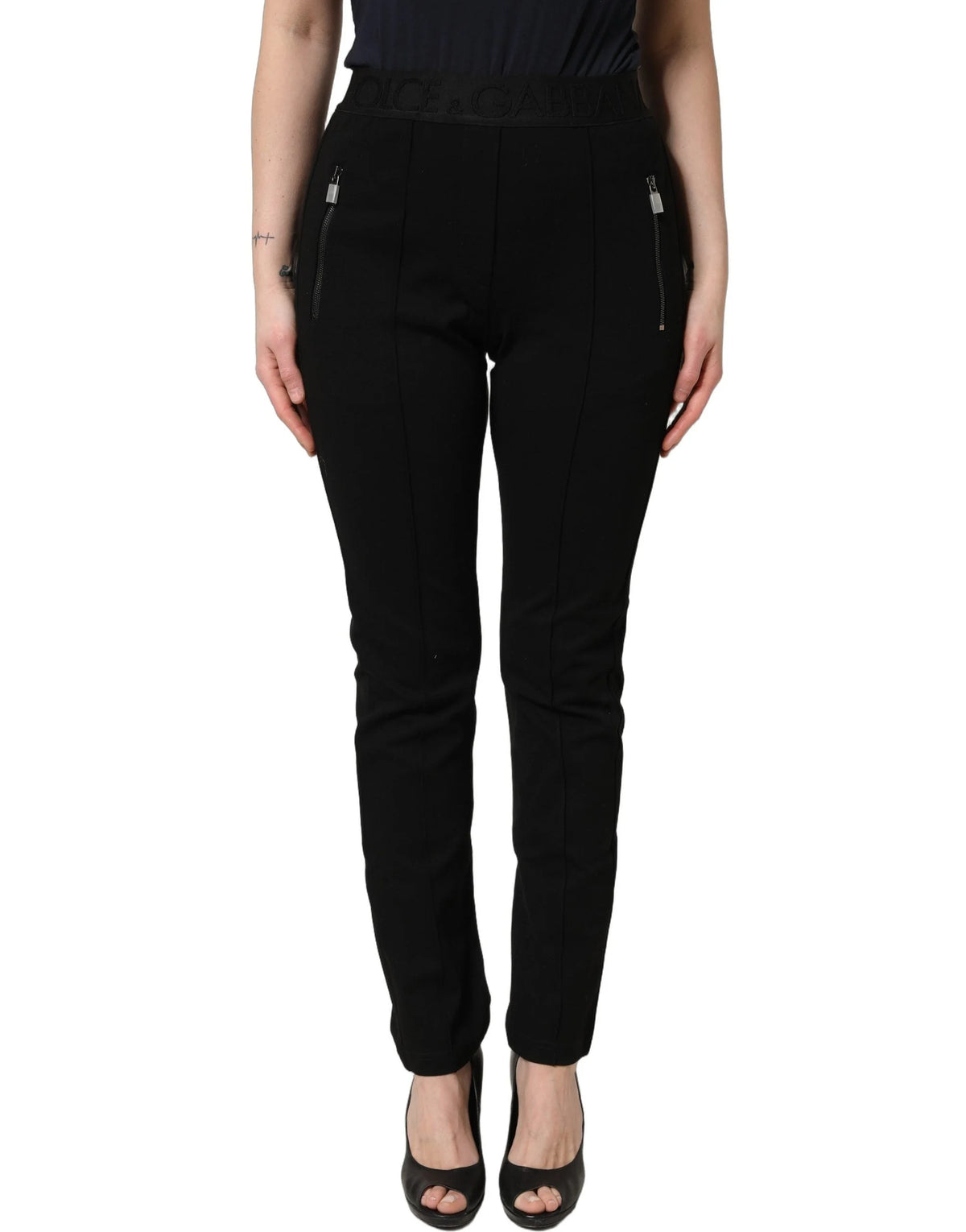 Dolce & Gabbana Black Viscose Mid Waist Skinny Trouser Pants - IT42|M