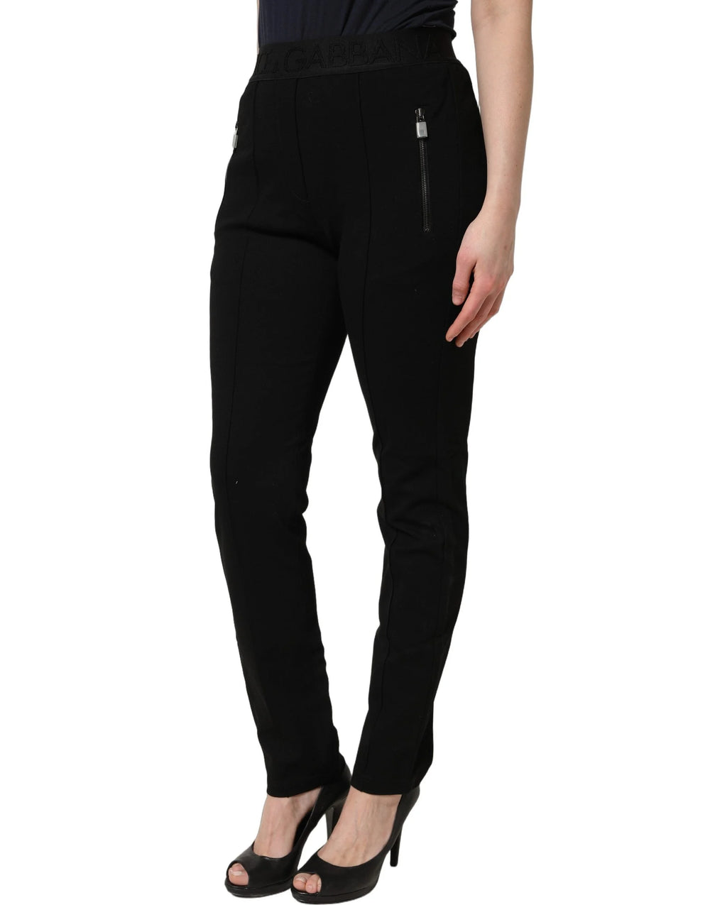 Dolce & Gabbana Black Viscose Mid Waist Skinny Trouser Pants - IT42|M