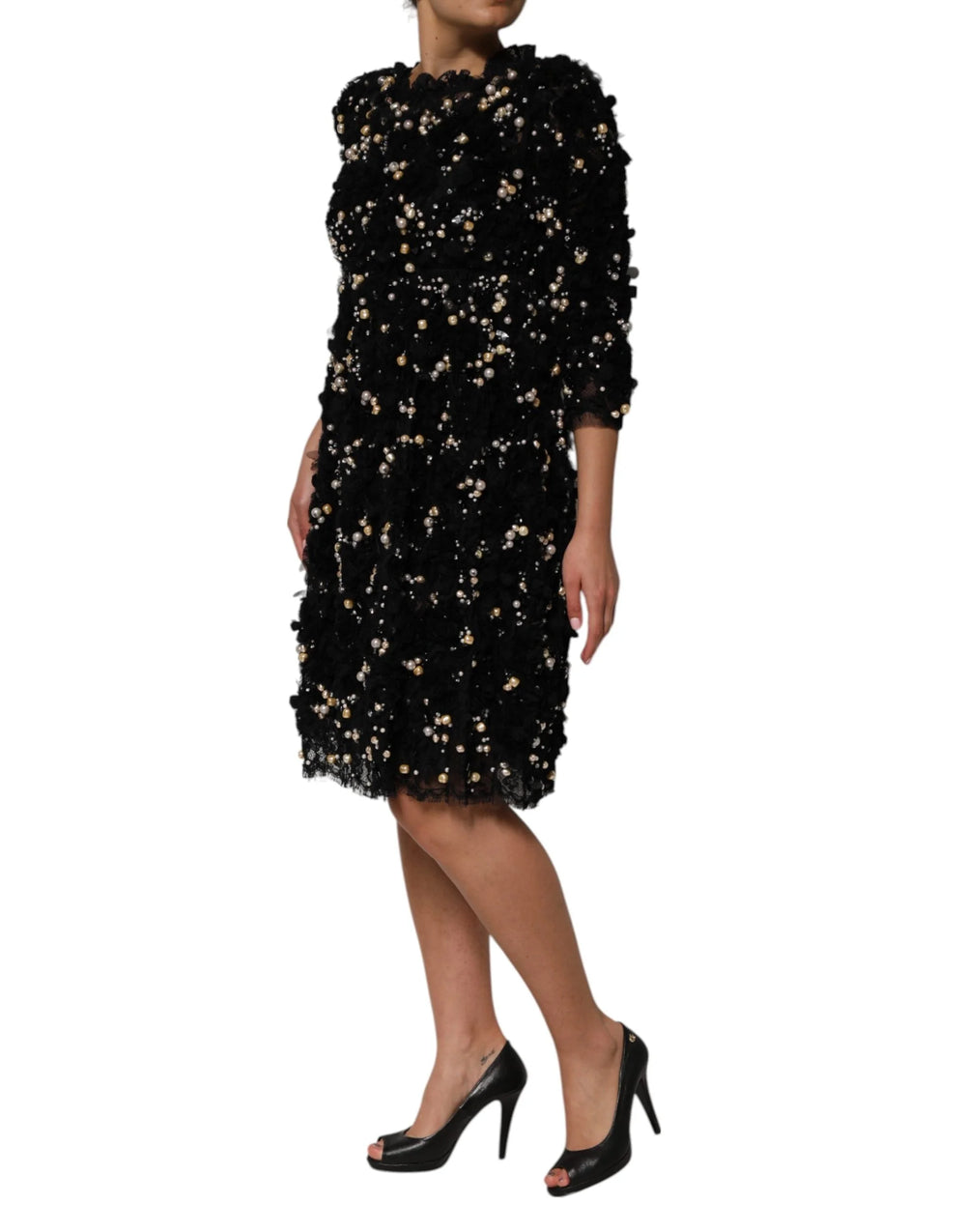 Dolce & Gabbana Black Viscose Pearl Embellishment Shift Dress - IT42|M - Dresses