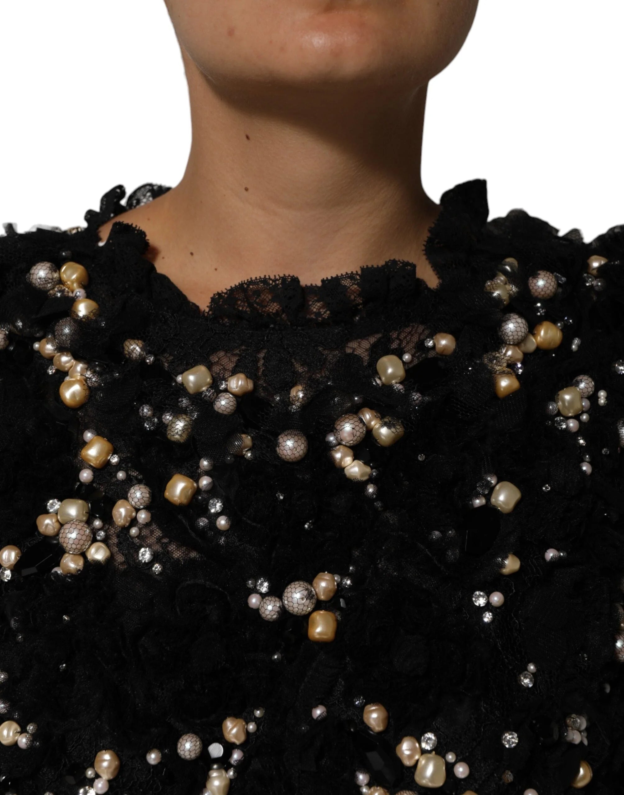 Dolce & Gabbana Black Viscose Pearl Embellishment Shift Dress - IT42|M