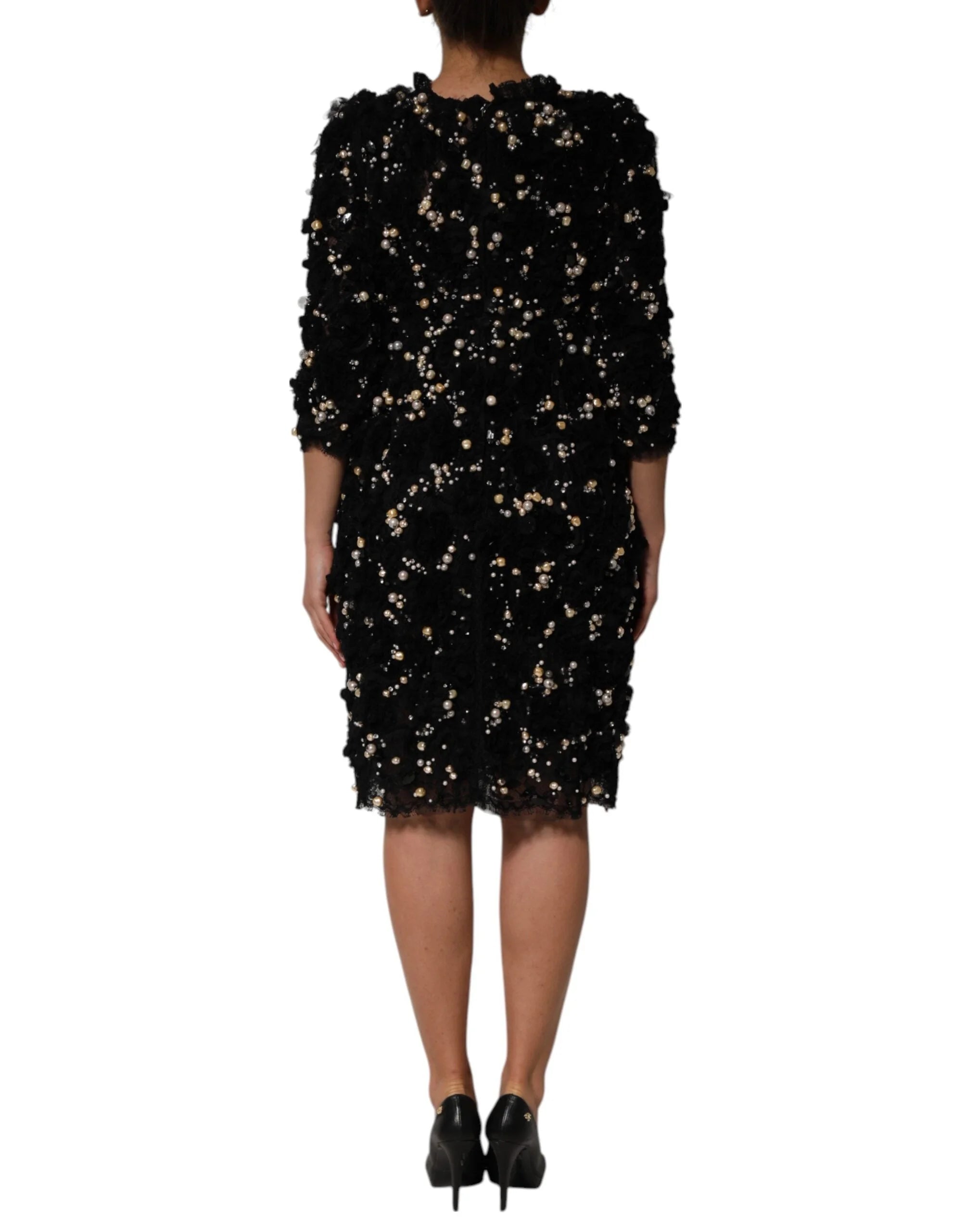 Dolce & Gabbana Black Viscose Pearl Embellishment Shift Dress - IT42|M