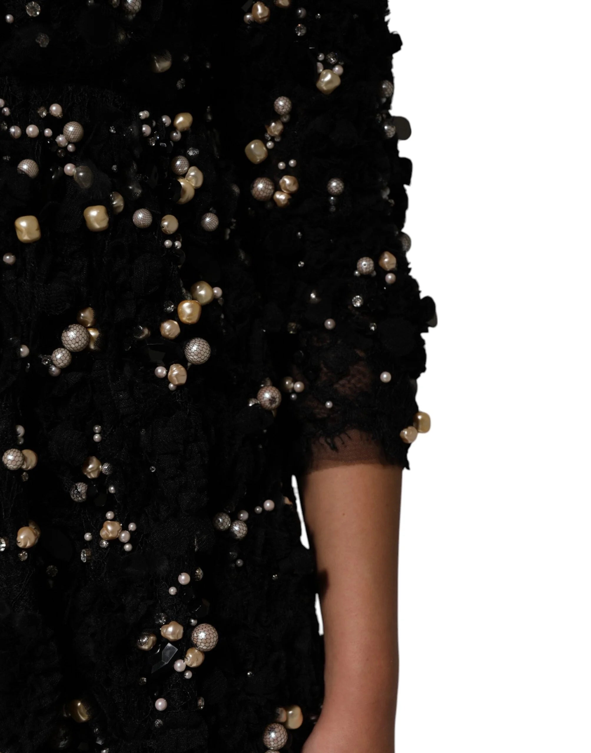 Dolce & Gabbana Black Viscose Pearl Embellishment Shift Dress - IT42|M