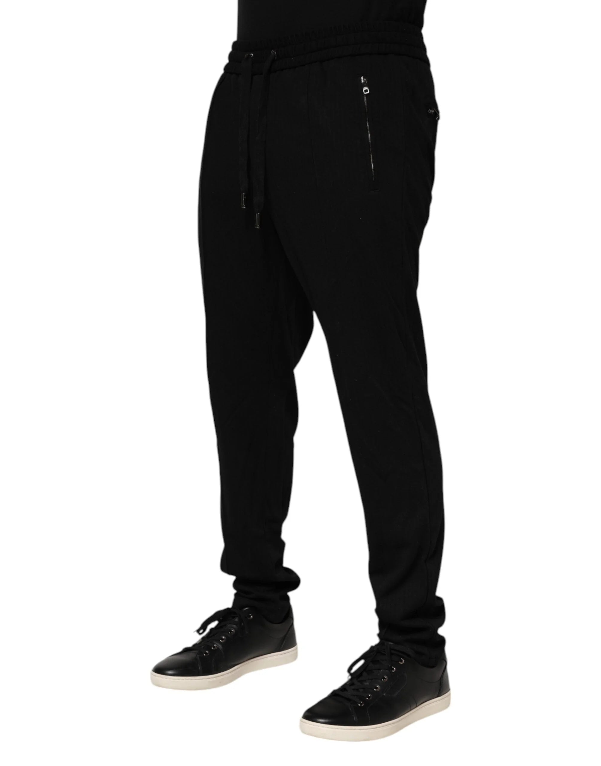 Dolce & Gabbana Black Viscose Skinny Logo Men Jogger Pants - IT54 | XL - Joggers