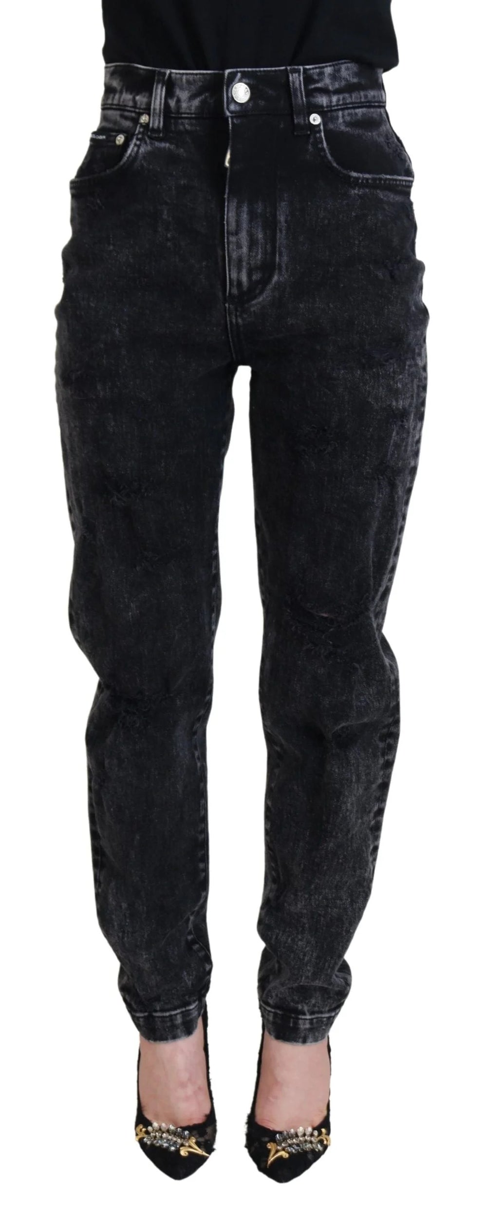 Dolce & Gabbana Black Washed Cotton High Waist Denim Jeans - IT40|S - Jeans