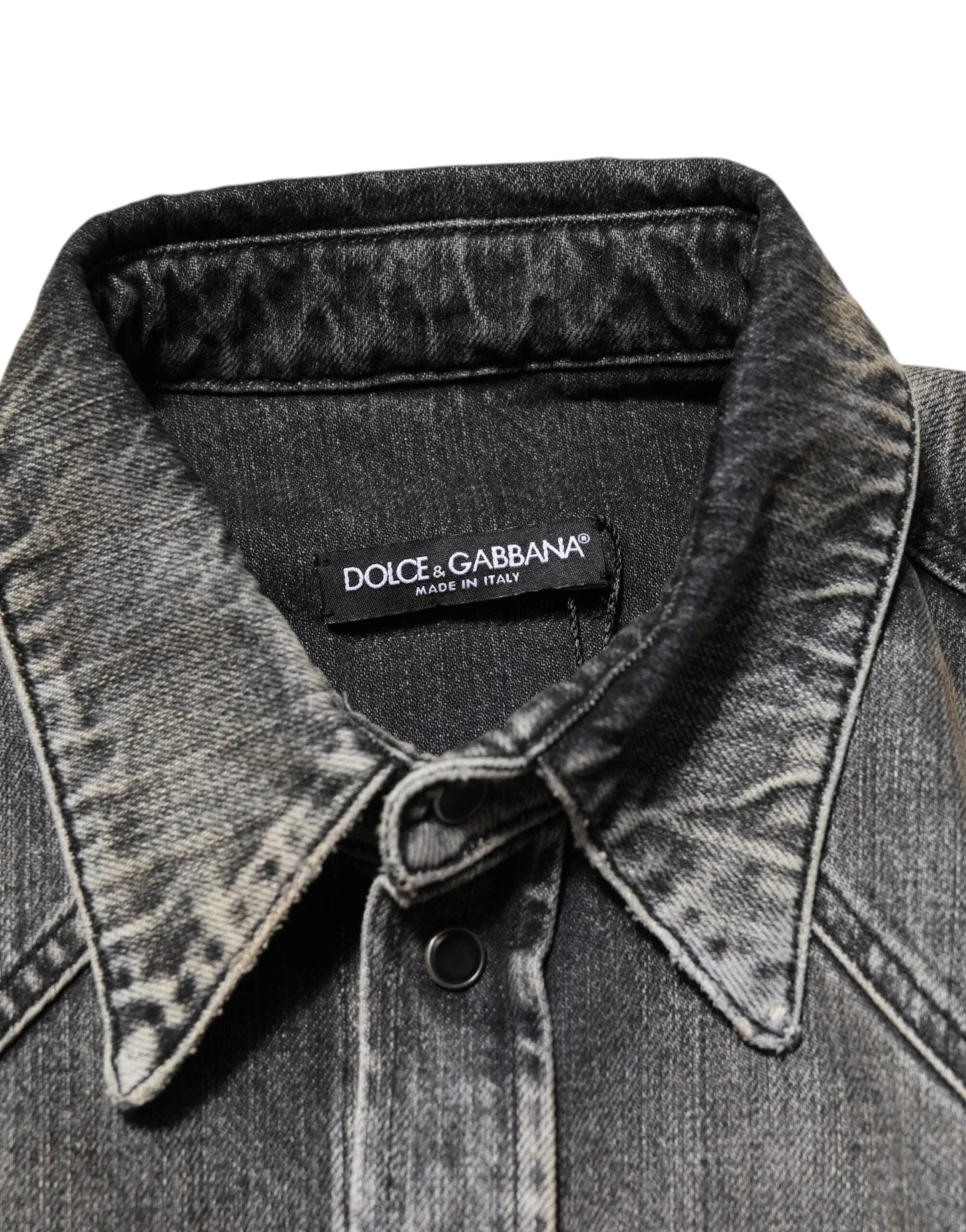 Dolce & Gabbana Black Washed Cotton Snap Long Sleeve Casual Shirt - 40 - Shirts