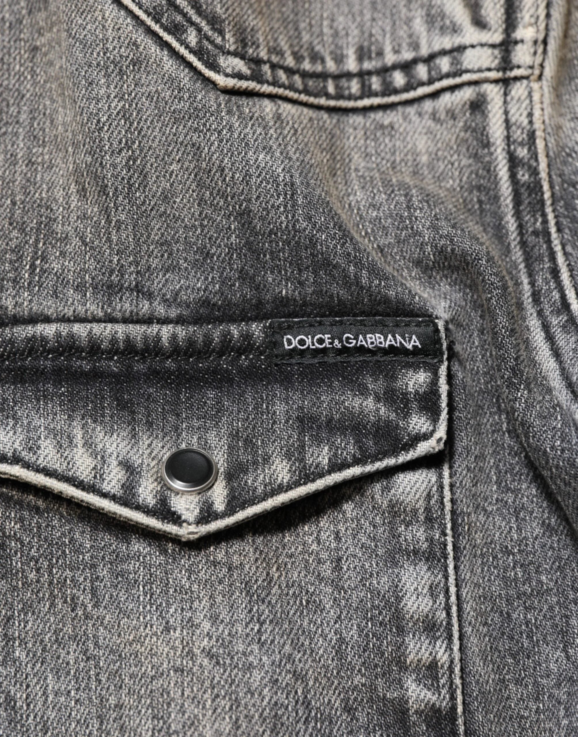 Dolce & Gabbana Black Washed Cotton Snap Long Sleeve Casual Shirt - 40 - Shirts