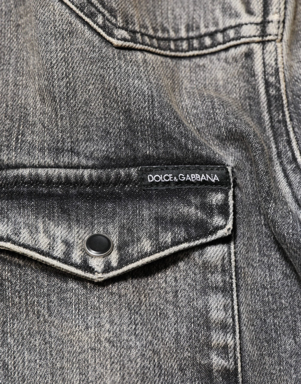 Dolce & Gabbana Black Washed Cotton Snap Long Sleeve Casual Shirt - 40 - Shirts