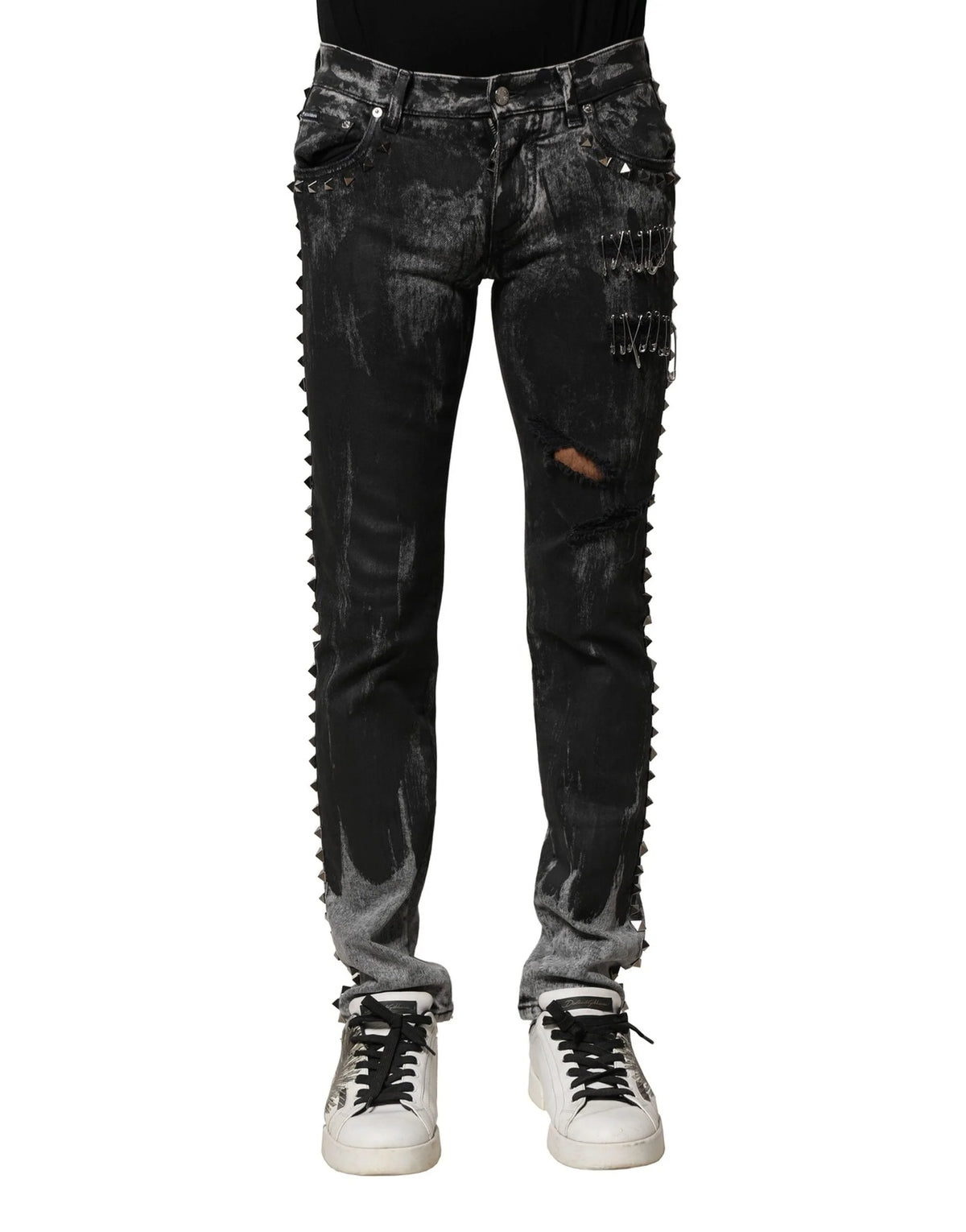 Dolce & Gabbana Black Washed Embellished Skinny Denim Jeans - Jeans