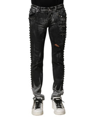 Dolce & Gabbana Black Washed Embellished Skinny Denim Jeans - Jeans