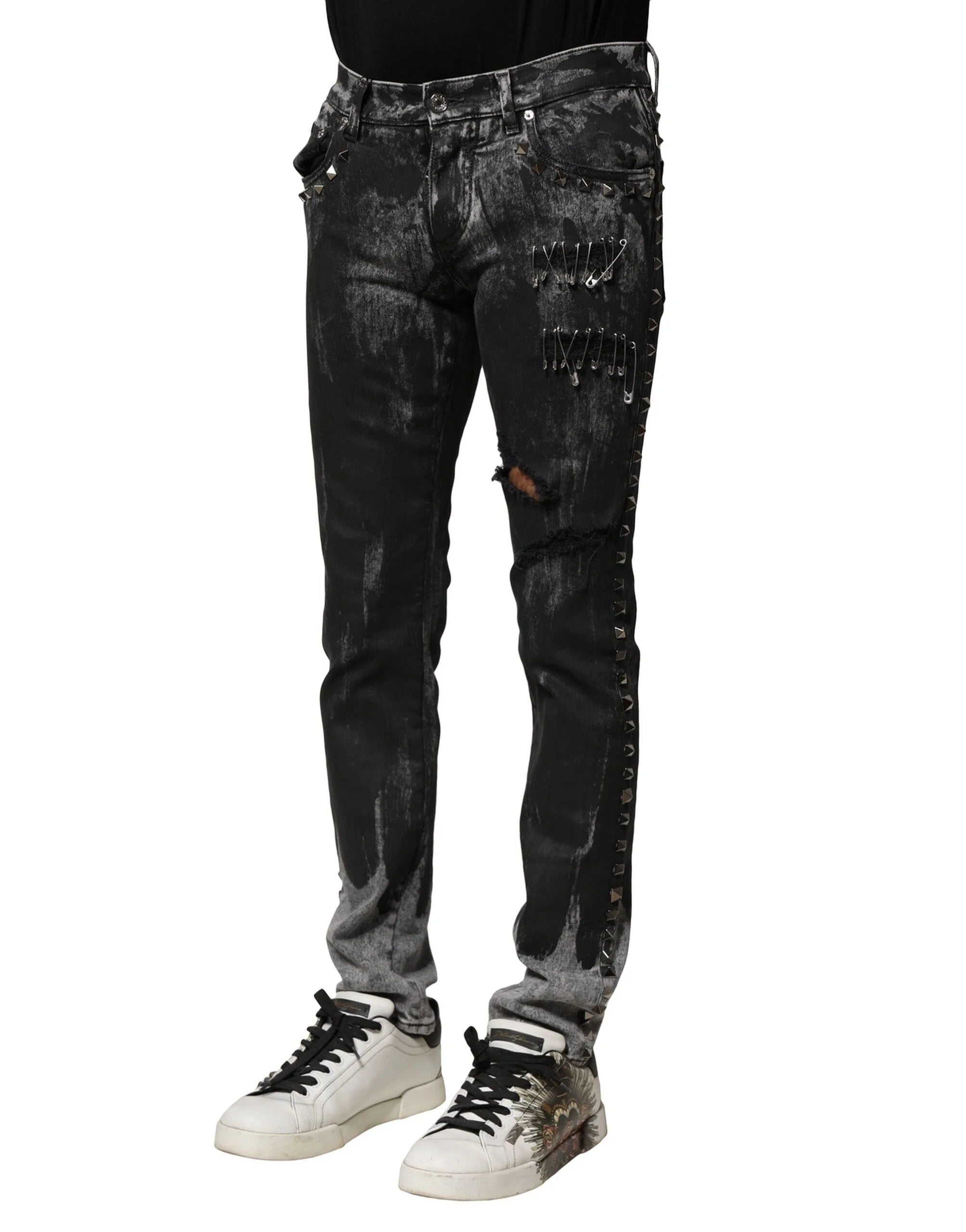 Dolce & Gabbana Black Washed Embellished Skinny Denim Jeans - Jeans