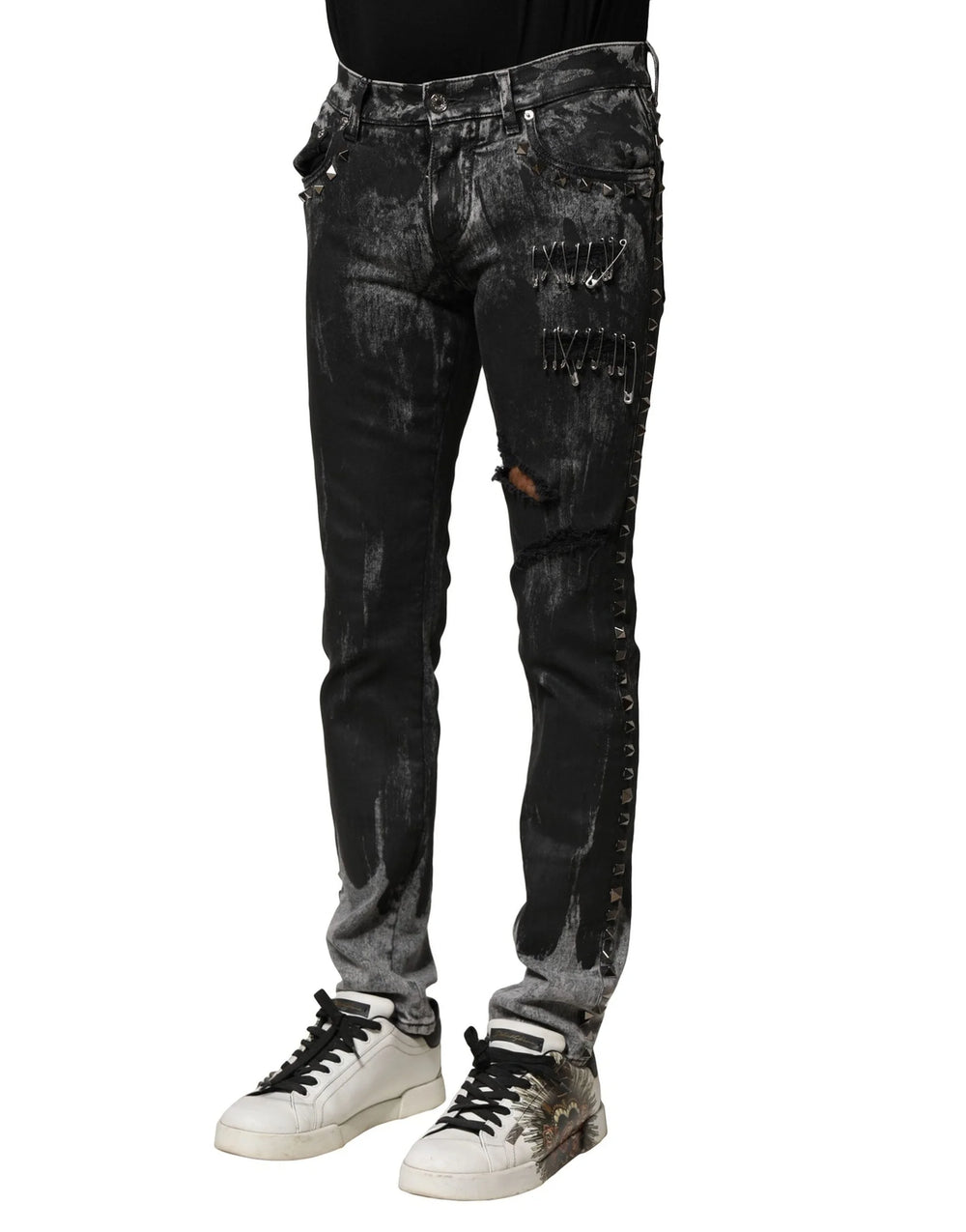 Dolce & Gabbana Black Washed Embellished Skinny Denim Jeans - Jeans