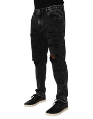 Dolce & Gabbana Black Washed Ripped Loose Cotton Denim Jeans - Jeans