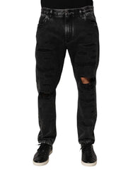 Dolce & Gabbana Black Washed Ripped Loose Cotton Denim Jeans - Jeans