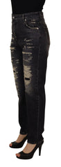 Dolce & Gabbana Black Washed Tattered High Waist Denim Jeans - IT40|S - Jeans