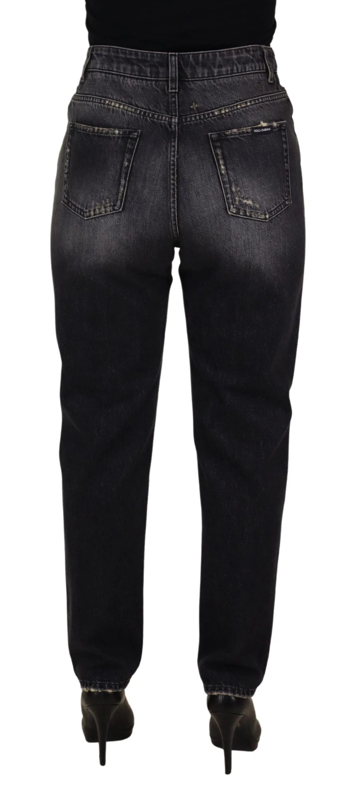 Dolce & Gabbana Black Washed Tattered High Waist Denim Jeans - IT40|S - Jeans