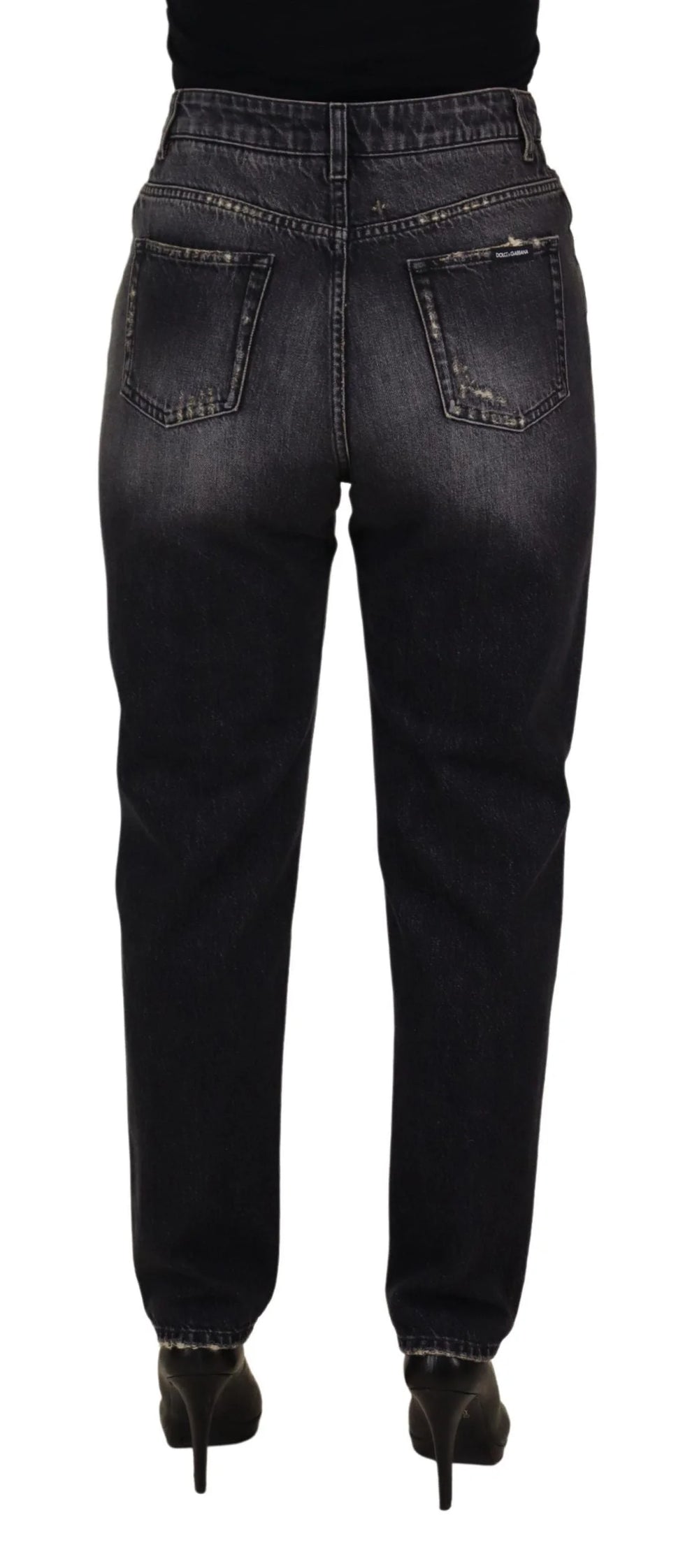 Dolce & Gabbana Black Washed Tattered High Waist Denim Jeans - IT40|S - Jeans
