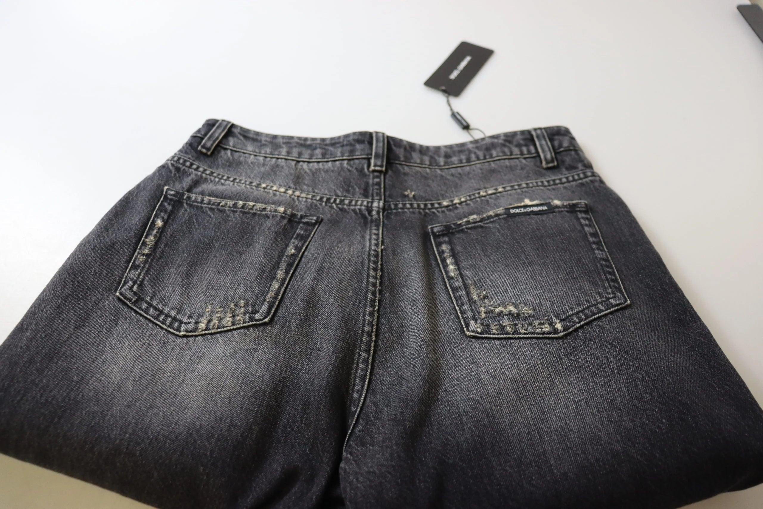 Dolce & Gabbana Black Washed Tattered High Waist Denim Jeans - IT40|S - Jeans